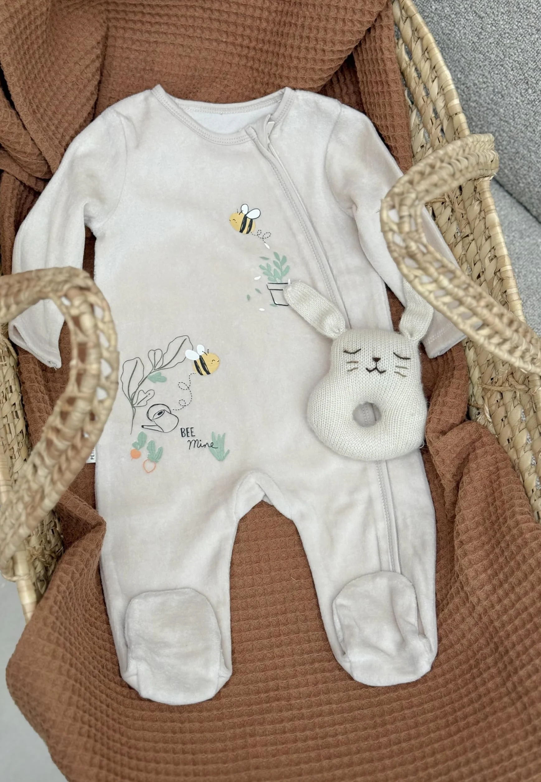 Petit Béguin Pyjama bébé velours ouverture zippée Eden