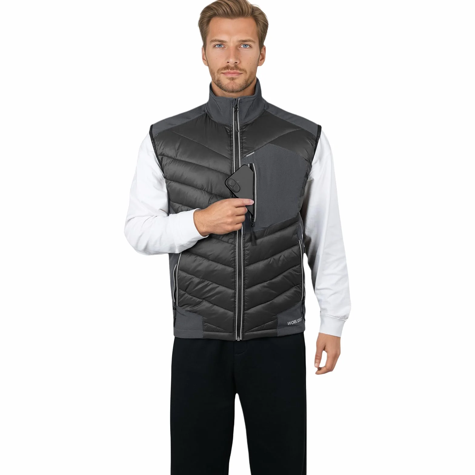 WORK IDEA Gilet softshell homme imperméable coupe-vent veste sans manches respirant léger poches cyclisme course randonnée golf