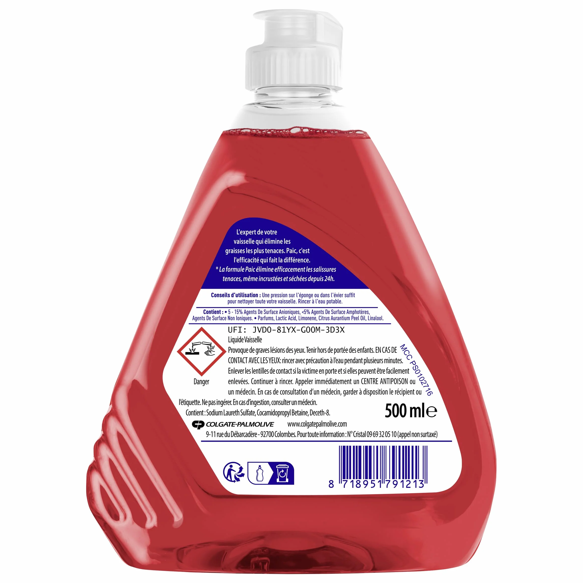 PAIC - Liquide Vaisselle Excel DEFI24H Pamplemousse - Formule Ultra-Dégraissante et Pouvoir Désincrustant - Efficacité même sur Graisses Séchées - Lot de 12 x 500ml