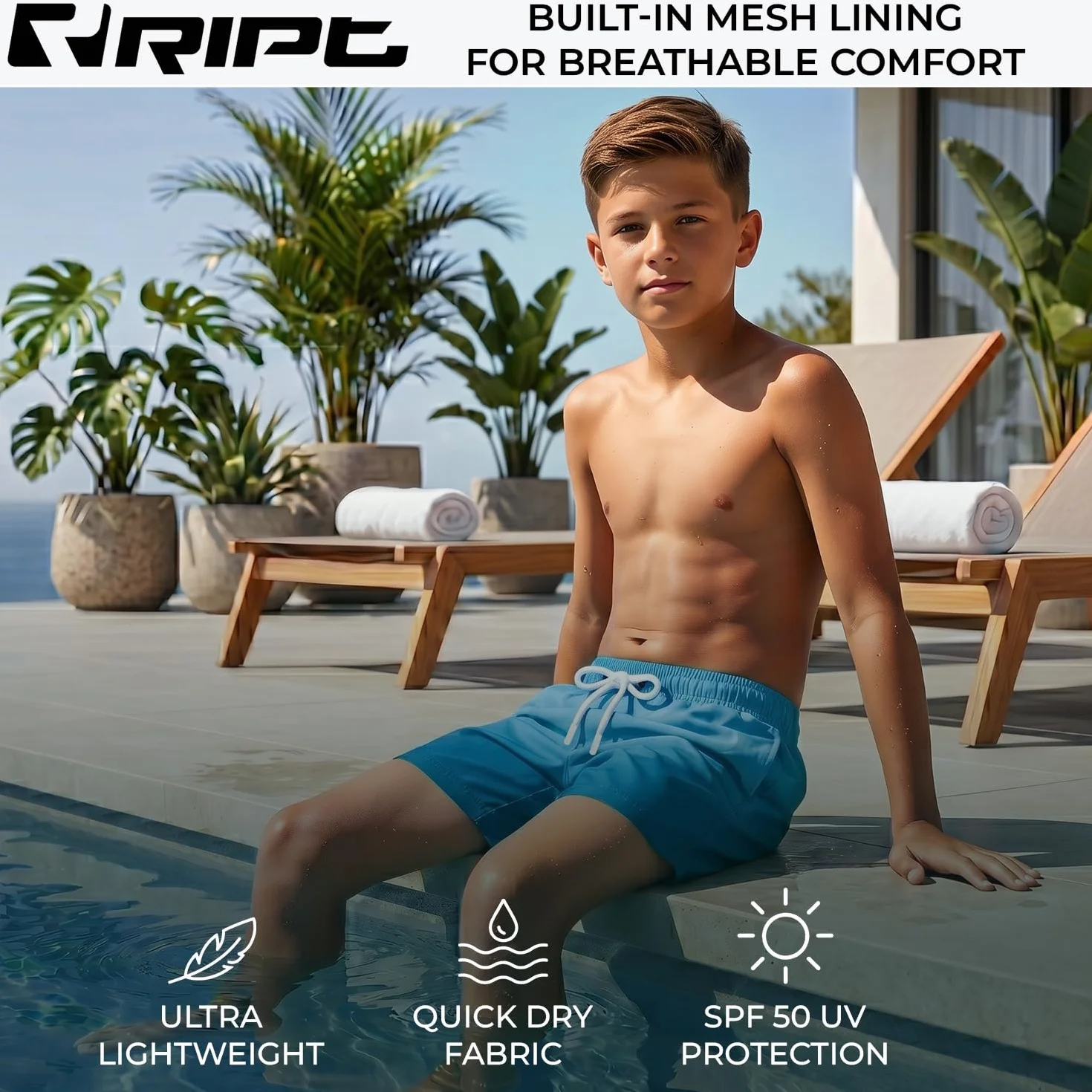 RIPT Performance Garçons Short de Bain à séchage Rapide UV 50
