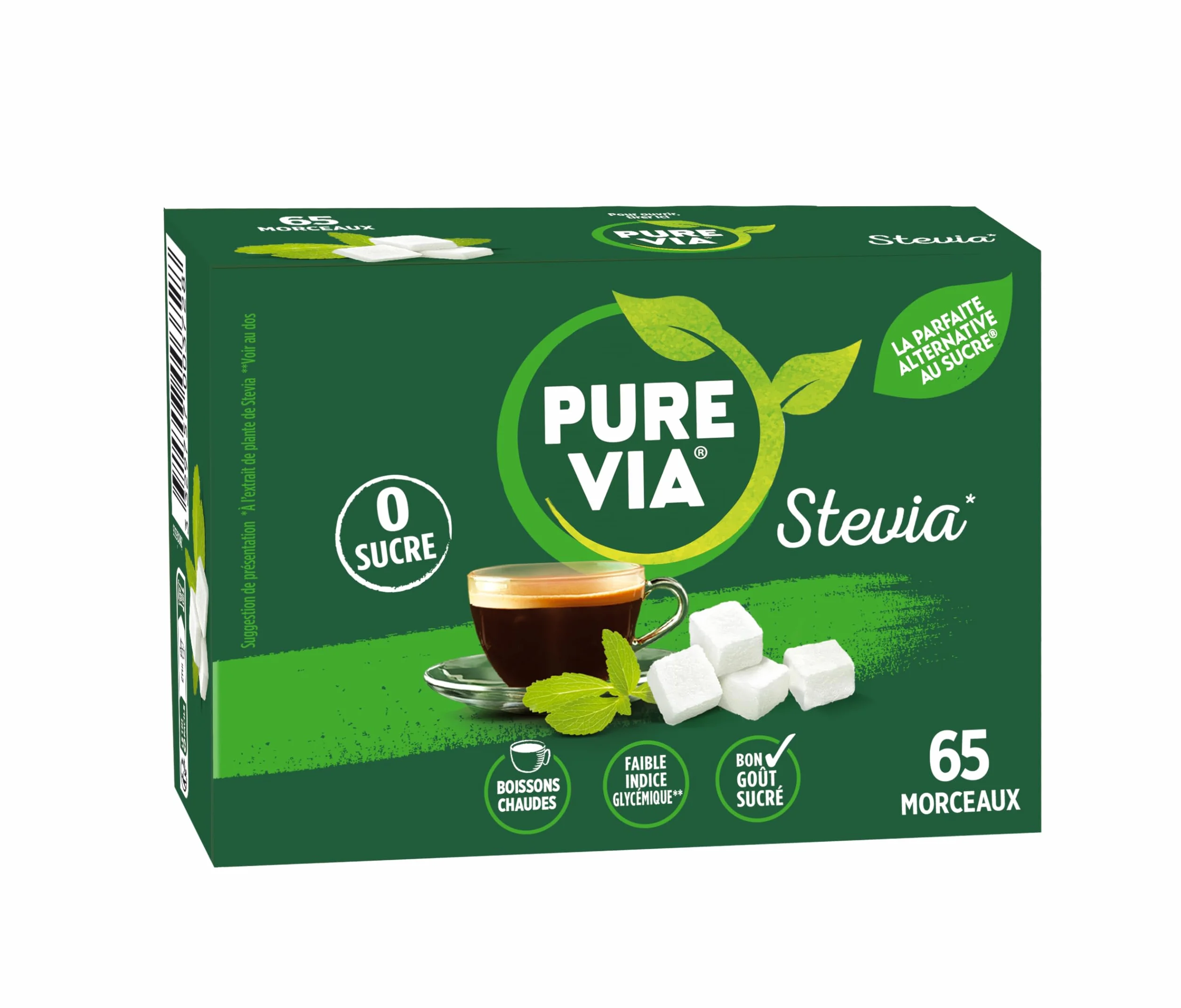 Pure Via - Stévia - Boîte de 65 morceaux - Zéro Calorie, Zéro Sucre - Alternative d'origine naturelle au sucre, 130g