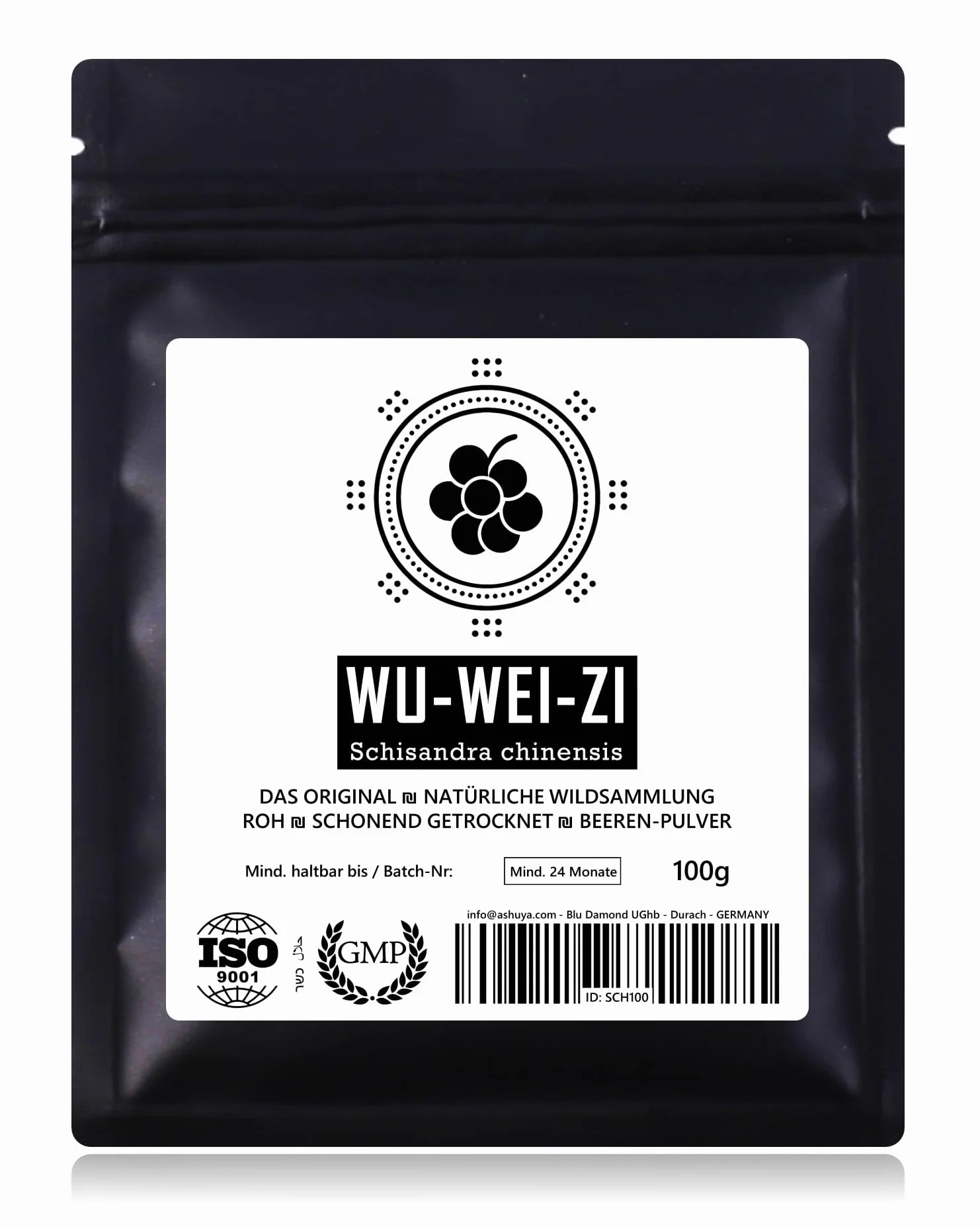 WU-WEI-ZI Poudre de baies de Schisandra - Récolte sauvage naturelle de montagne | 100% pur + testé en laboratoire | certifié GMP + ISO-9001 | parfait en infusion | séché délicatement | 100g