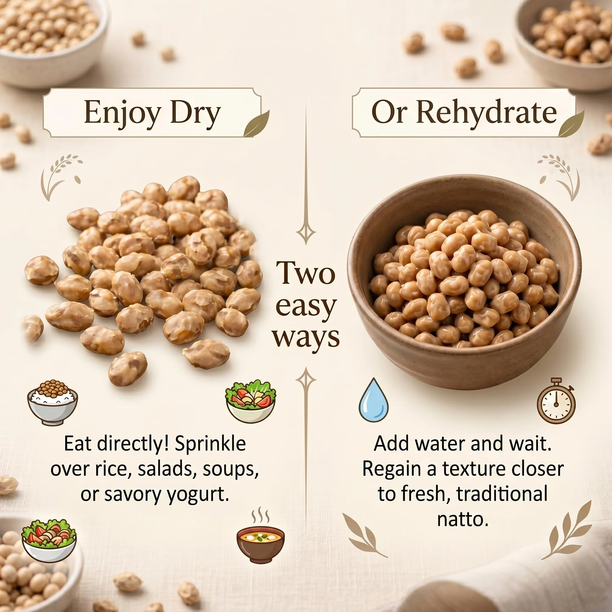 Natto séché 150g - jusqu'à 450g de natto une fois réhydraté - soja fermenté