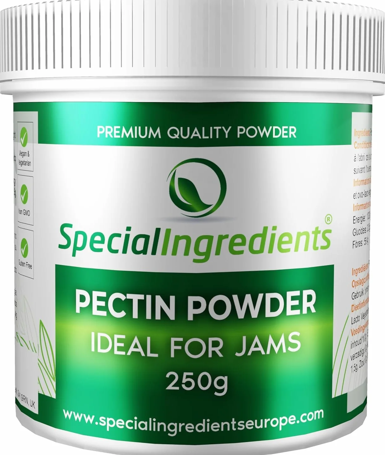 Special Ingredients Pectine 250 gr Poudre, Ideal pour Préparer Confitures, Marmelades, Chutneys et Pâtes de Fruits, Qualité Supérieure, Gélifiant, Végétalien Végétarien - 250 grammes