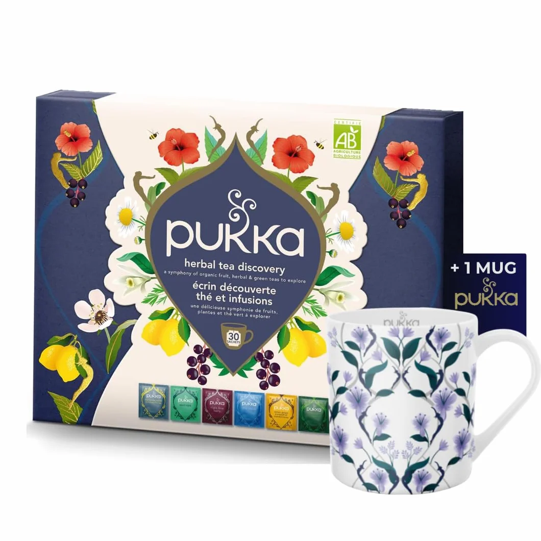 Pukka | Coffret Écrin Découverte &1 Mug |Thés & Infusions Biologiques et Ayurvédiques, Issus du Commerce Équitable 60 Sachets | 30 sachets &1 Mug Pukka