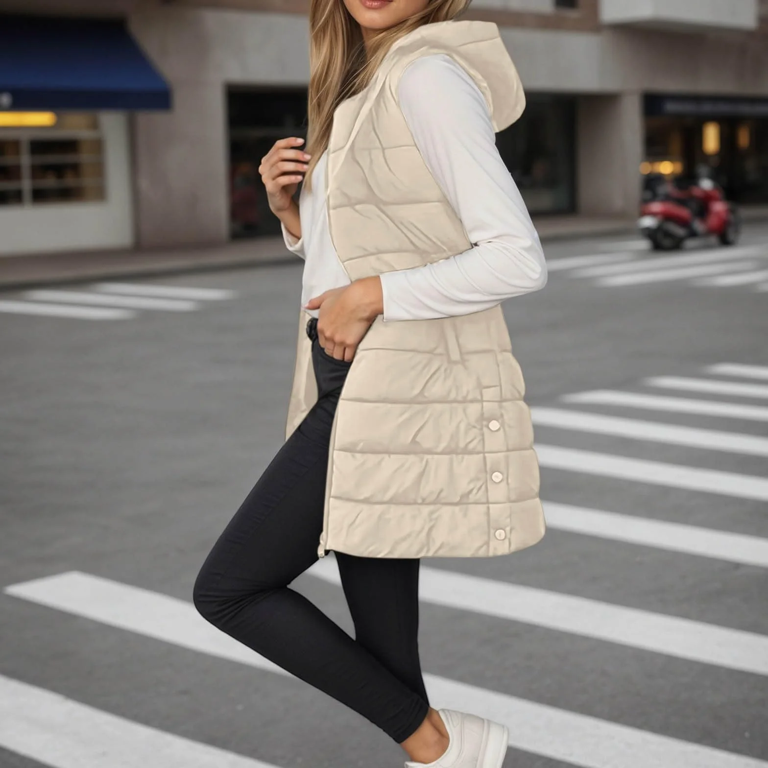 Femme Doudoune sans Manches Capuche Longue Gilet Ultra Chaud Légère Veste Zippée Hiver Waistcoat Poches