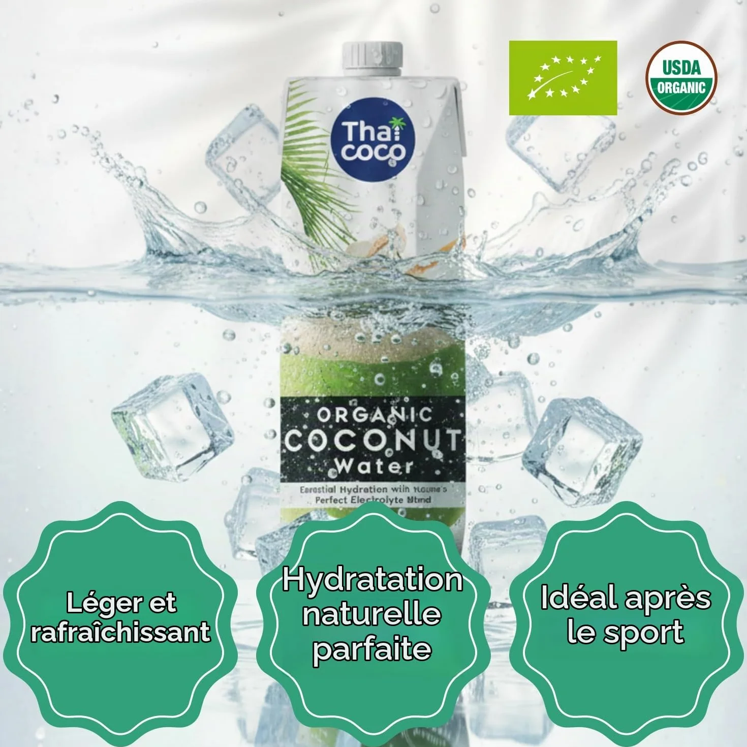 Thai Coco 100% eau de coco bio – Rafraîchissement naturel de Thaïlande – Certifiée biologique, sans sucre, sans ajout de conservateurs, 6 x 1 L Tetra Pak – Goût frais de noix de coco biologiques