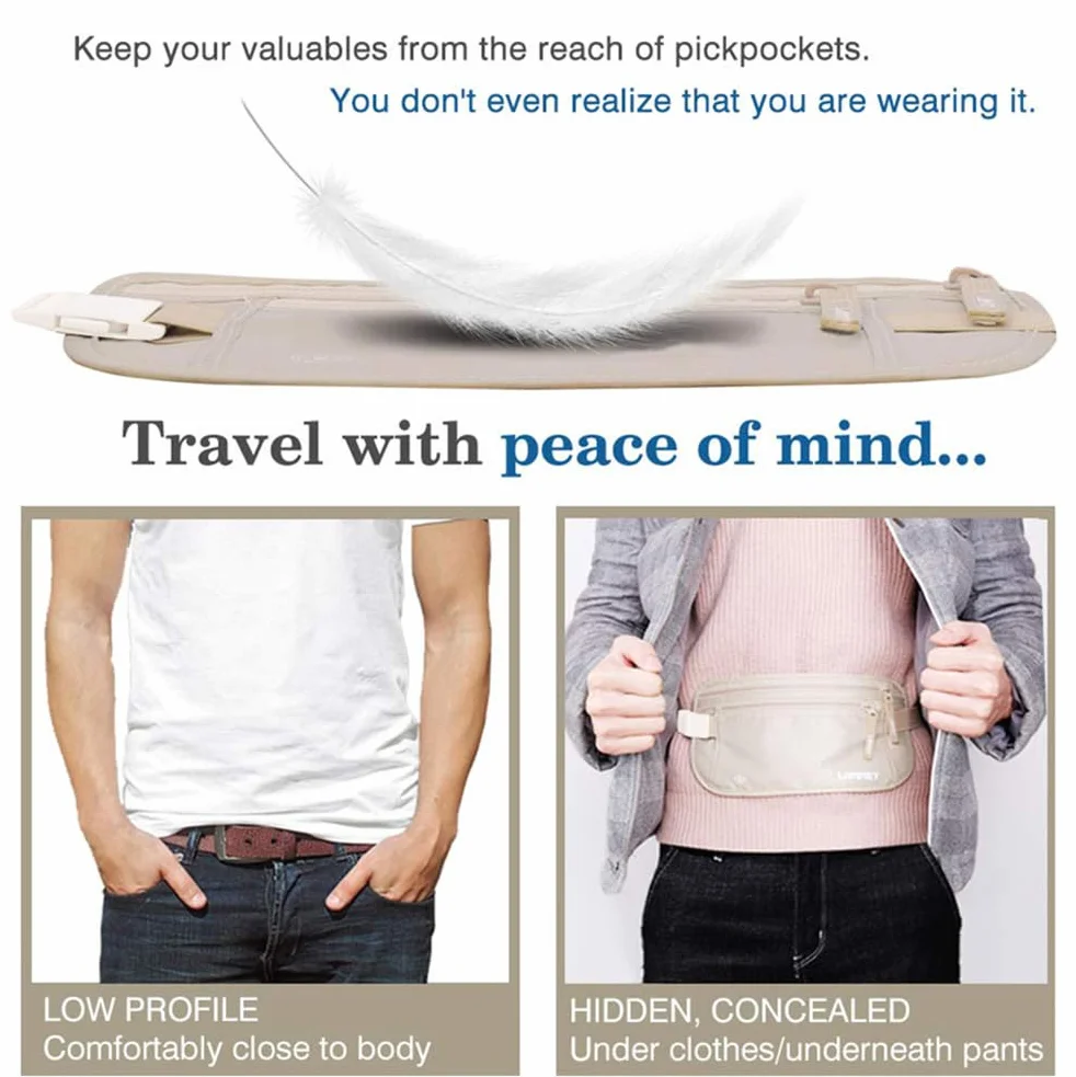 Sac à Main Caché Passeport Ceinture d'Argent Voyage Mince Sécurité Khaki