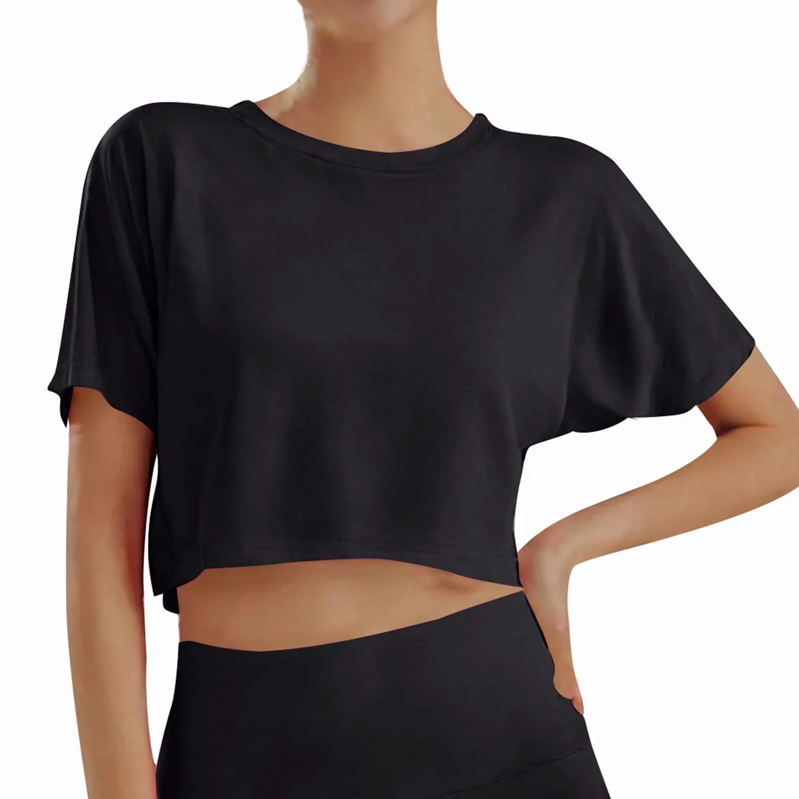 Tee Shirt Fille Manche Courte Col Rond Crop Top Ado Fille été Fluide Ample 10-16 Ans