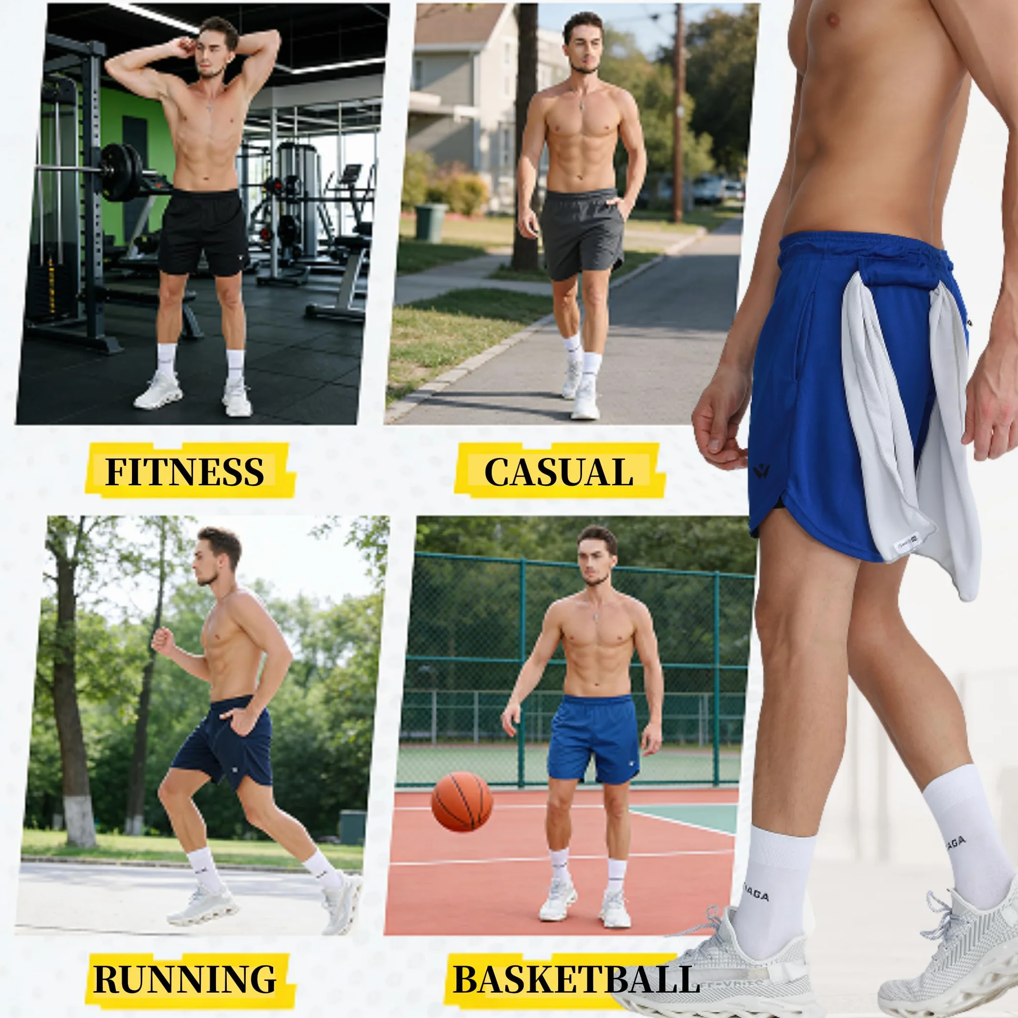 Shorts de sport 2 en 1 homme séchage rapide poches Lot de 3