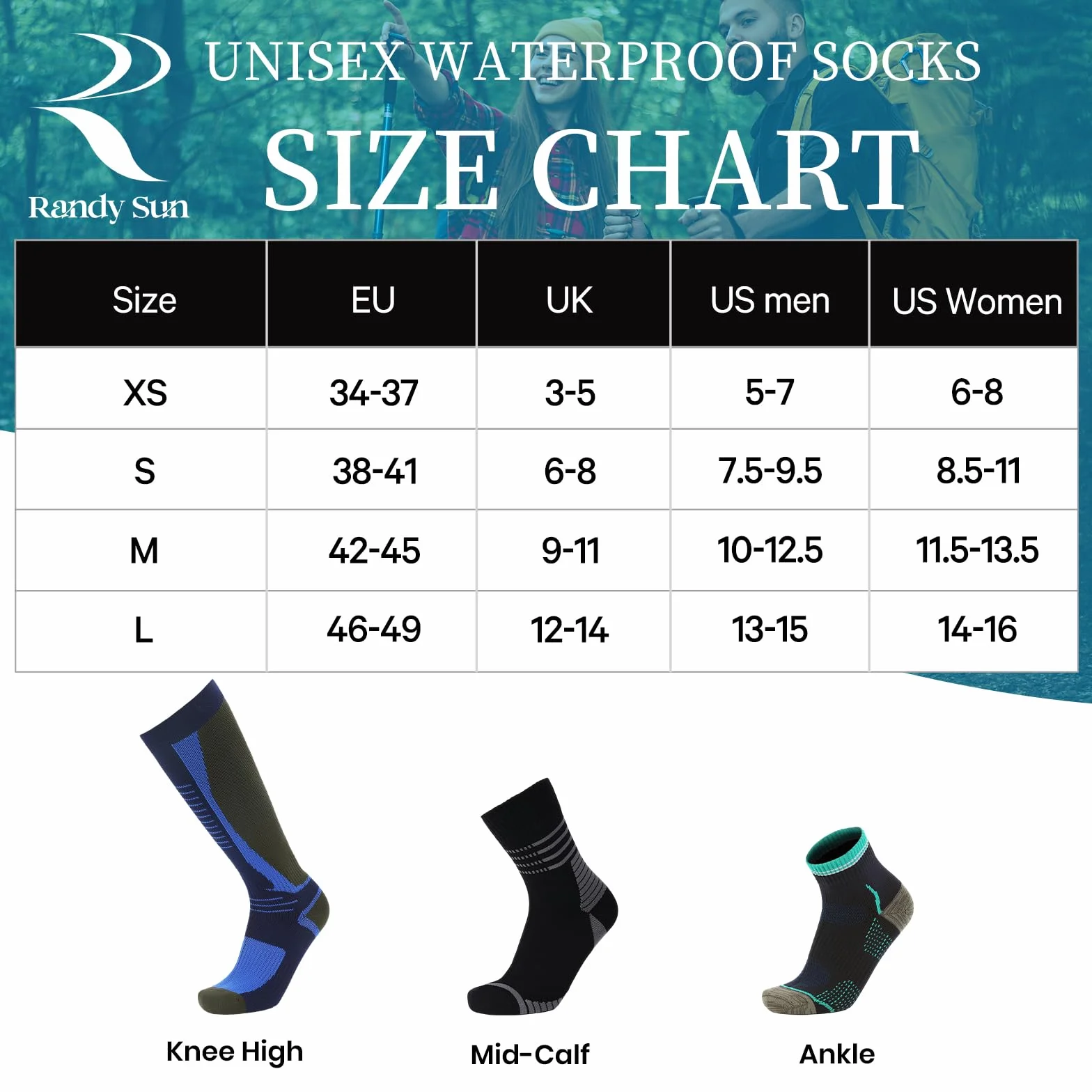 RANDY SUN Chaussettes Imperméables pour Femmes Hommes Respirant Résistant au Froid Sports Plein Air 1 Paire