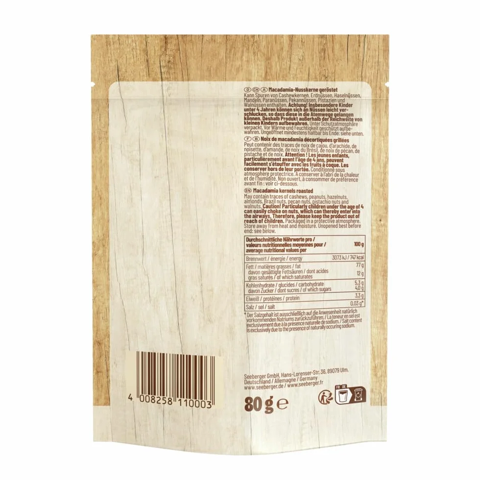 Seeberger Noix de Macadamia Grillées Non Salées 1 Unité