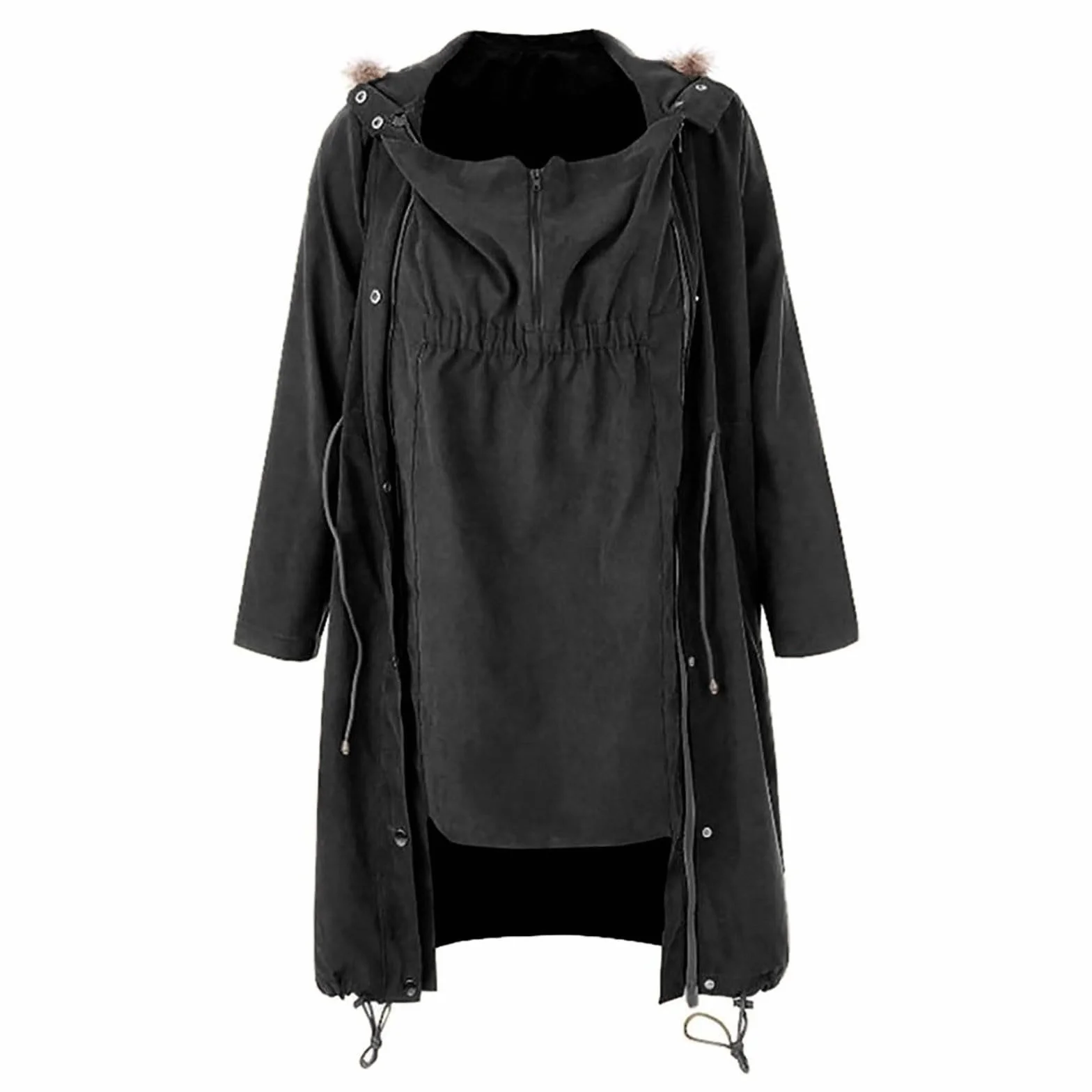Veste de portage d'hiver chaude en coton pour femme avec col en fourrure et insert bébé