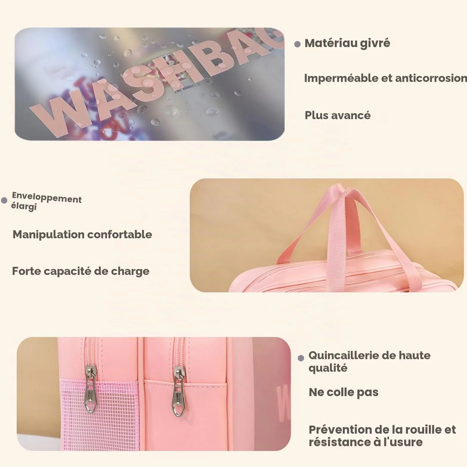 Trousse De Toilette Grande Séparation Sèche Et Humide Voyage Rose L