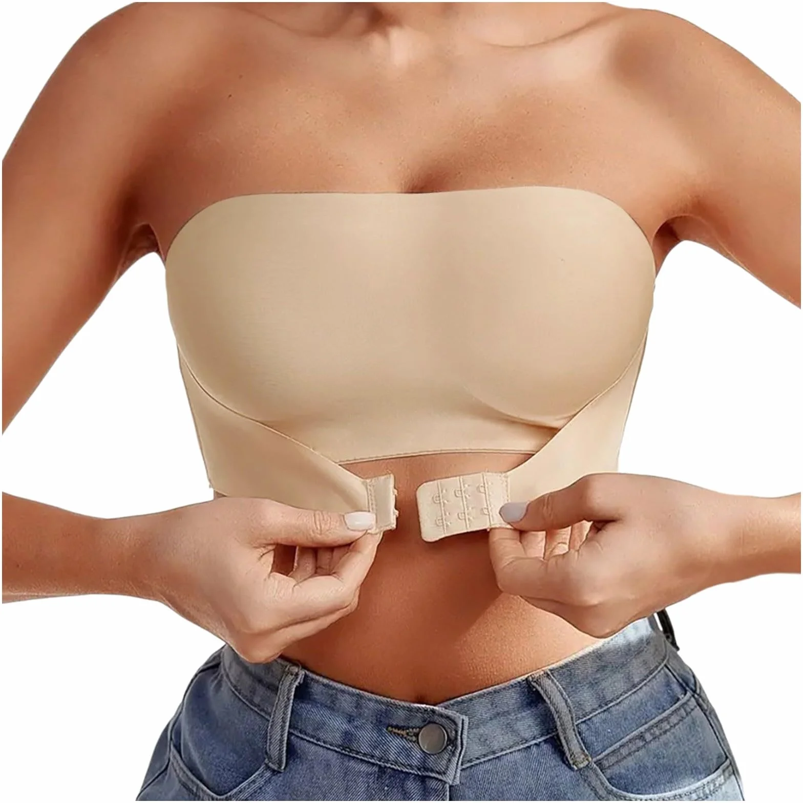 Soutien Gorge Bandeau Dos Transparent Grand Taille Bretelle Large Armature Amovible Push Up Invisible