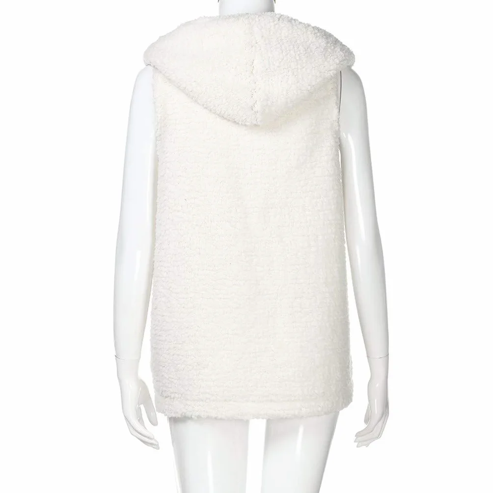 Gilet long sans manches en polaire chaude pour femme capuche surdimensionné avec poches
