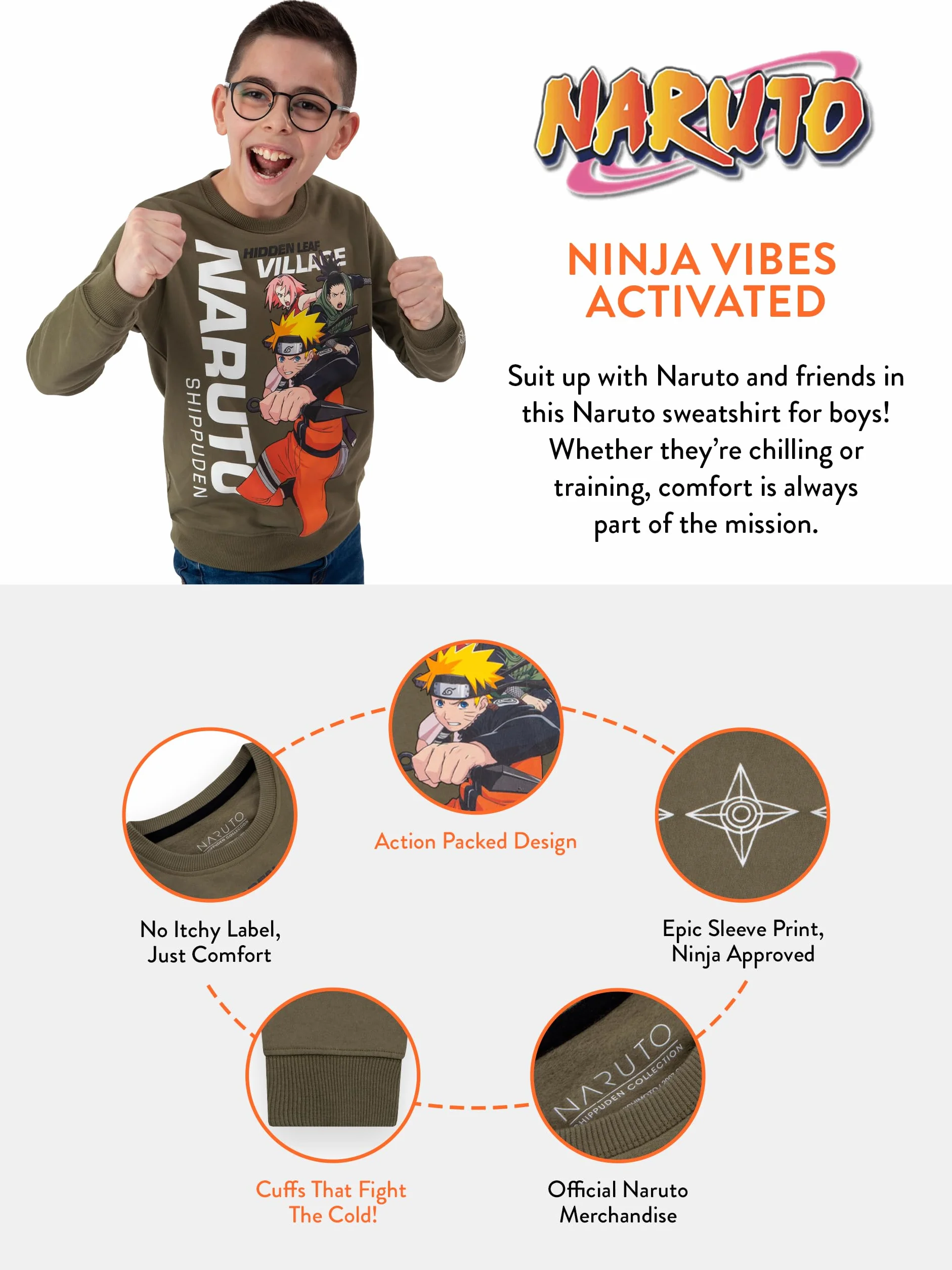 Pull Enfant Garcon Manche Longue Naruto Anime Vêtements Garçon