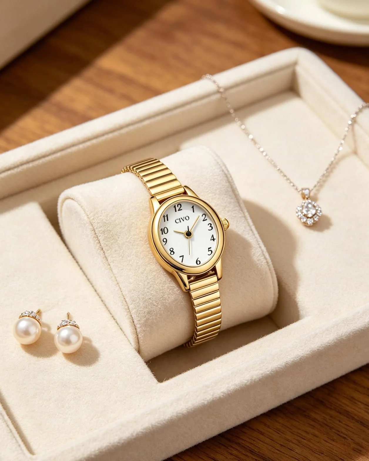 CIVO Montre Femme Dorée Petite Ovale Acier Inoxydable Élastique Argent Analogique Étanche