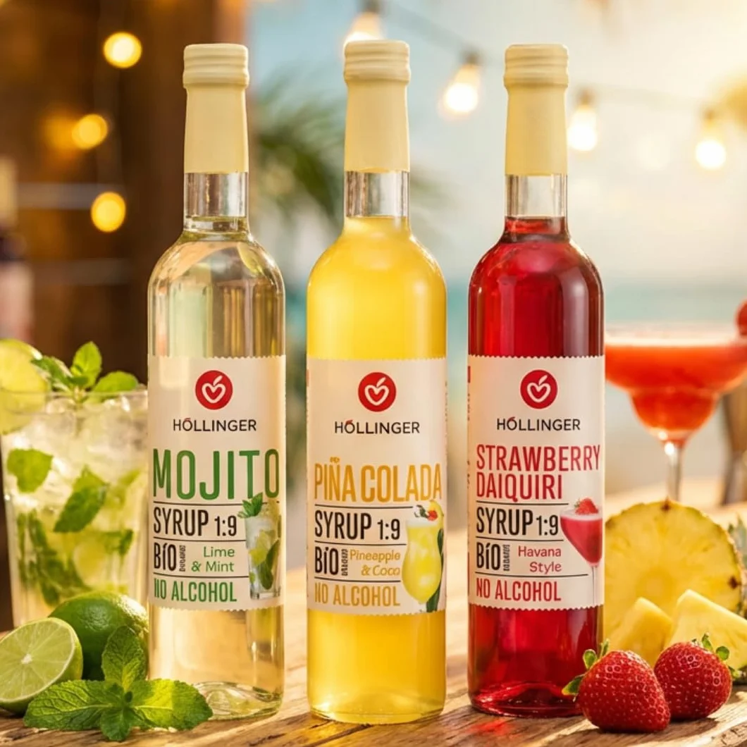 HÖLLINGER Sirop Classic Cocktail Bio sans Alcool, 3 Saveurs (Mojito, Piña Colada, Strawberry Daiquiri), 3x500ml, Concentré 1:9