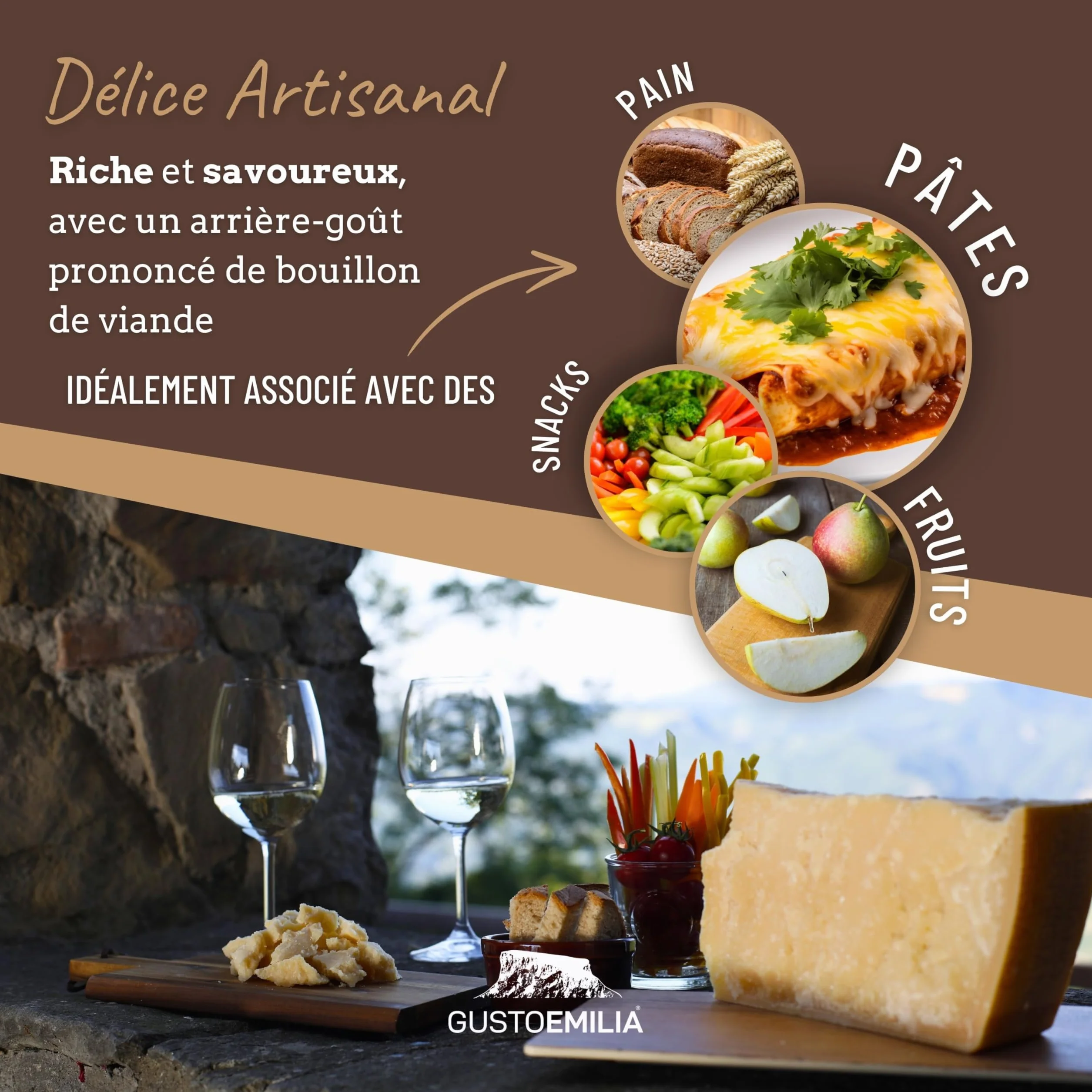 GUSTOEMILIA Montagne Parmigiano Reggiano Fromage 30 Mois Affiné - Idéal pour les Pâtes, le Pain, les Salades, les Collations et les Fruits - Fromage Parmesan Affiné Italien 1,1 lb (500g)