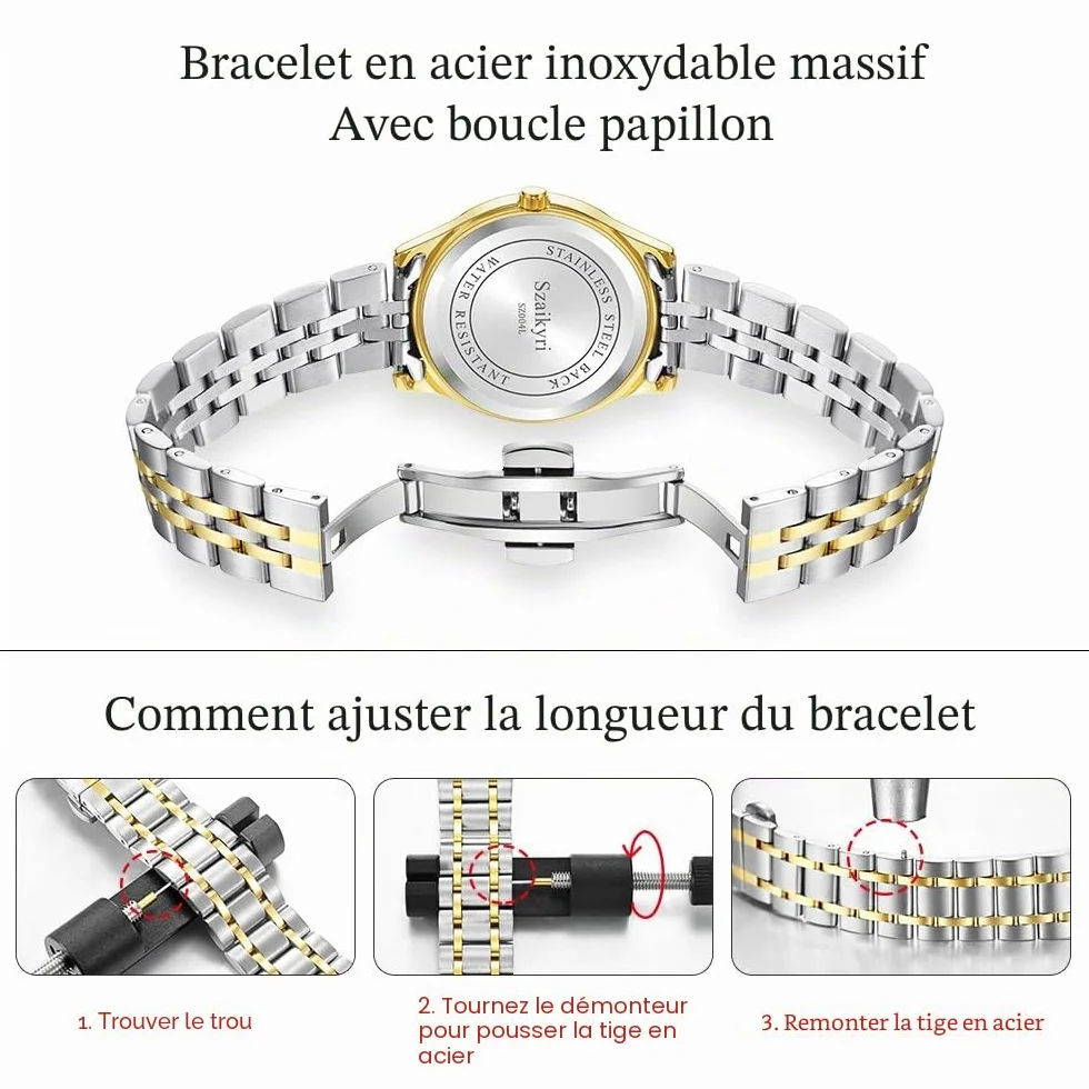 Montre Classique pour Femmes avec Chiffres Arabes Calendrier Résistant à l'Eau