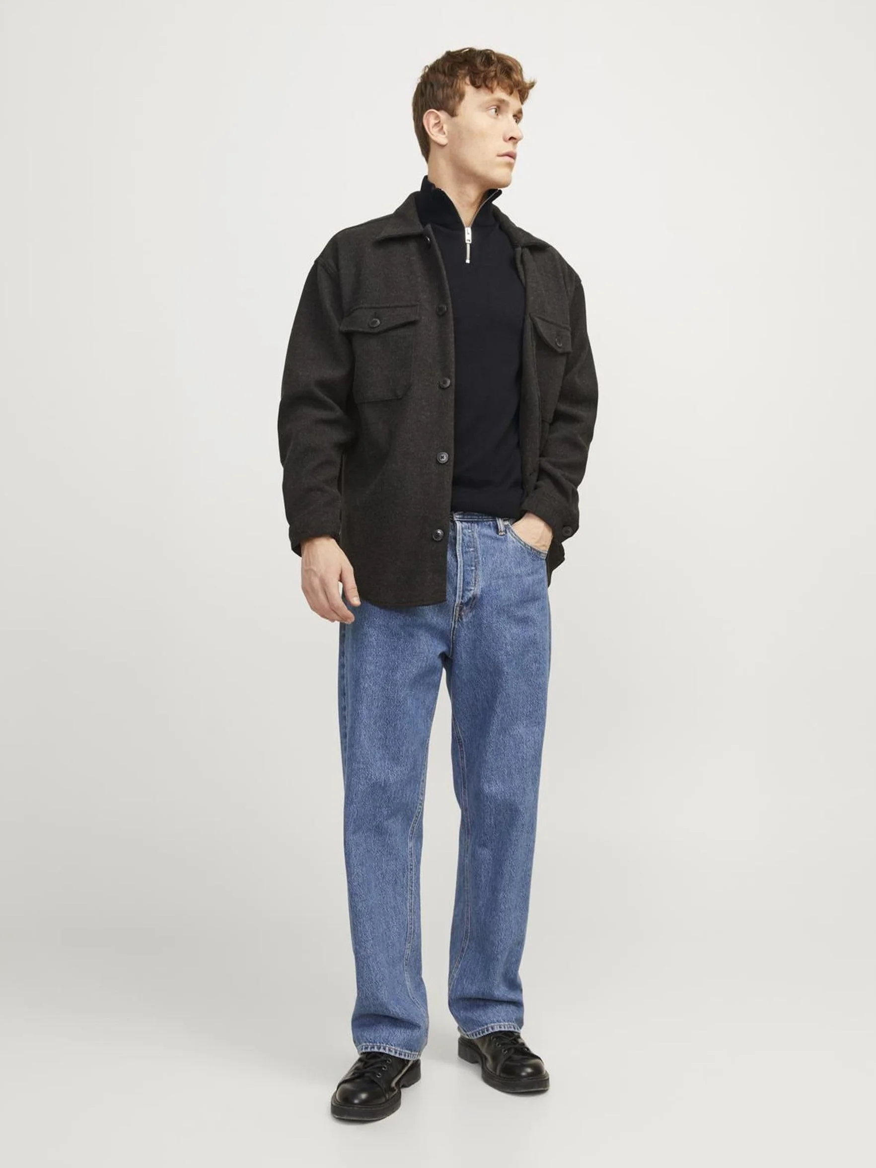 JACK & JONES Męska Kurtka z Ćwierćzamkiem Jednokolorowa