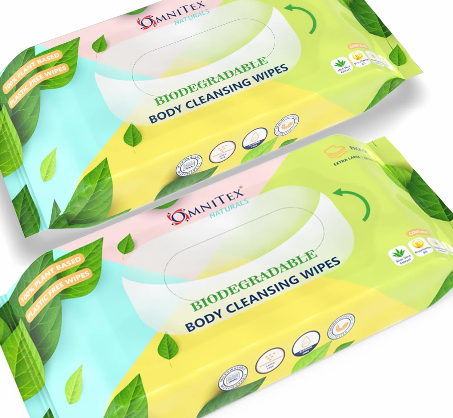 Omnitex Lot de 2 paquets de 40 lingettes nettoyantes biodégradables extra larges et extra épaisses pour le corps – Passent au micro-ondes | Sans rinçage pour le camping, les festivals, le bain au lit