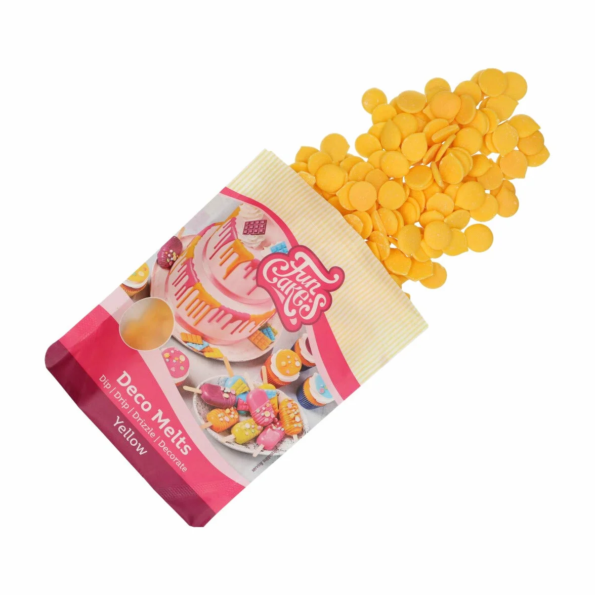FunCakes Deco Melts Gelb - Trempez, coulez, arrosez et décorez ! Faire fondre brièvement au micro-ondes ou au bain-marie , 250 g