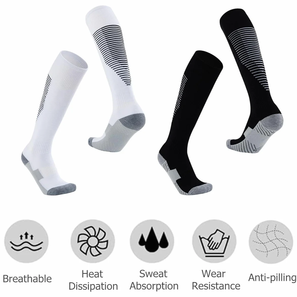 SamHeng Chaussettes de Football pour Enfants Antidérapant Bas de Serviette 2 Paires (9-12 ans)