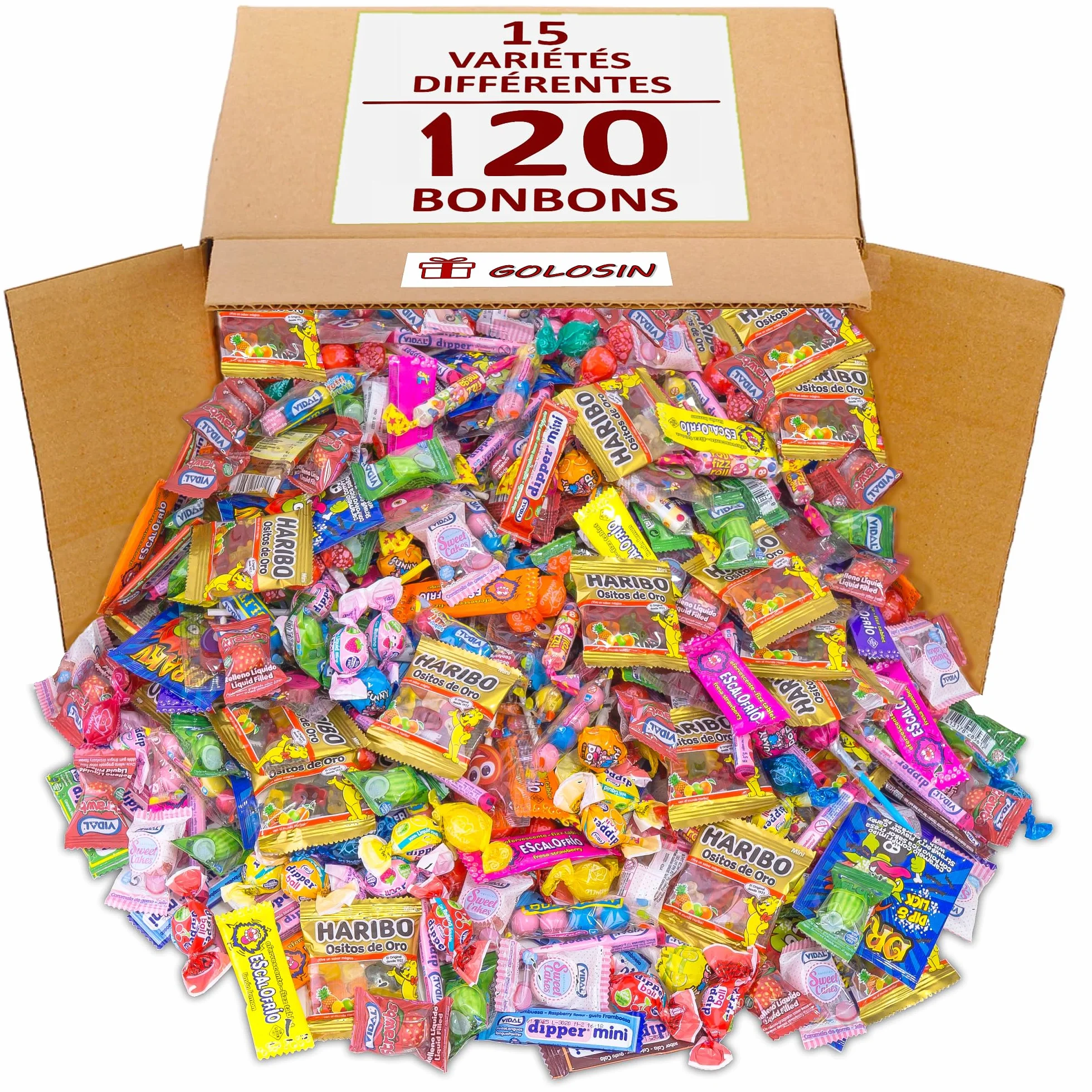 Lot Assortiment 120 Bonbons en Gros, 15 Variétés, Sachets Individuels pour Pinata