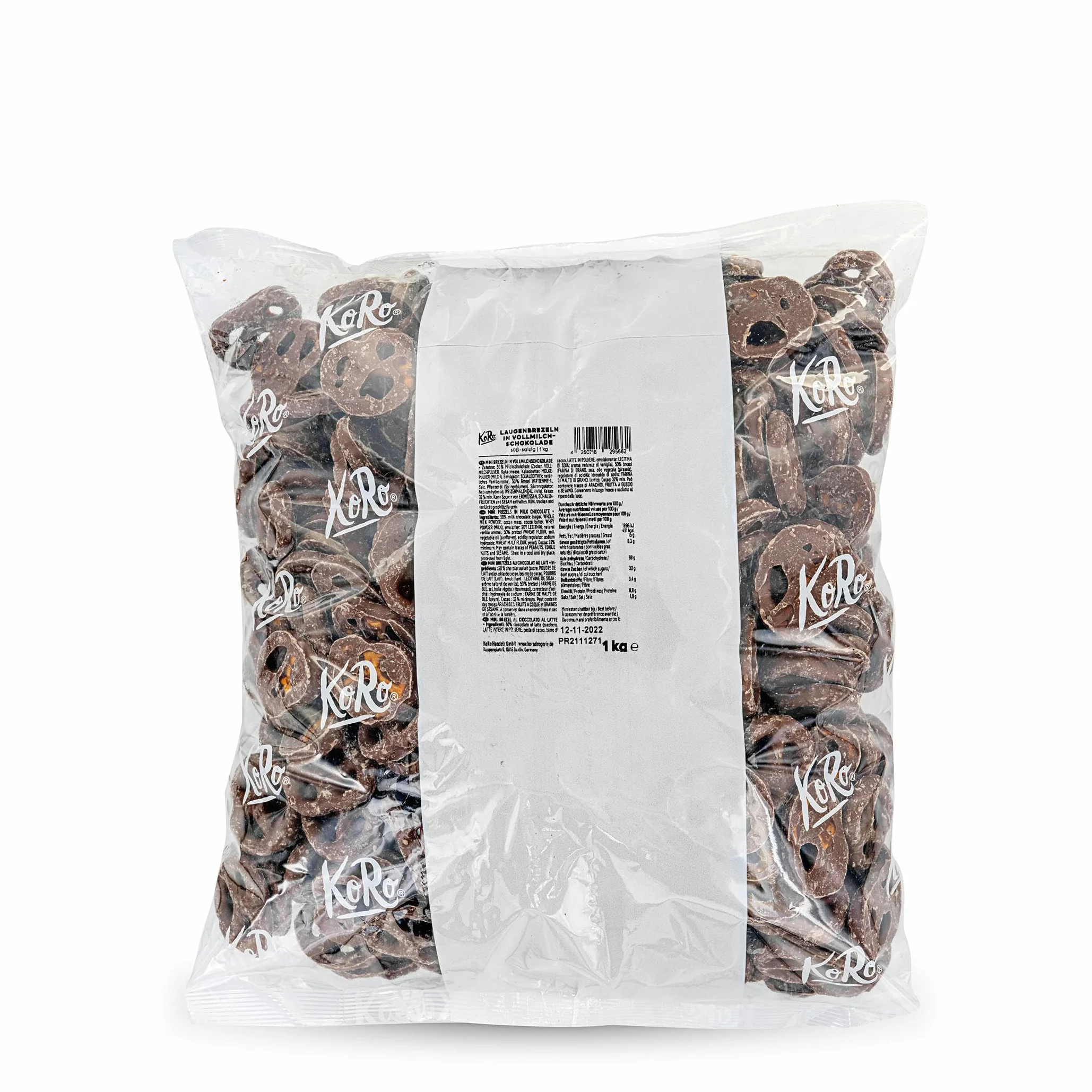 KoRo - Bretzels au chocolat au lait 1 kg - Le sucré rencontre le salé - Biscuits salés croquants, enrobés de chocolat onctueux - Le snack pour les fêtes et les soirées cinéma