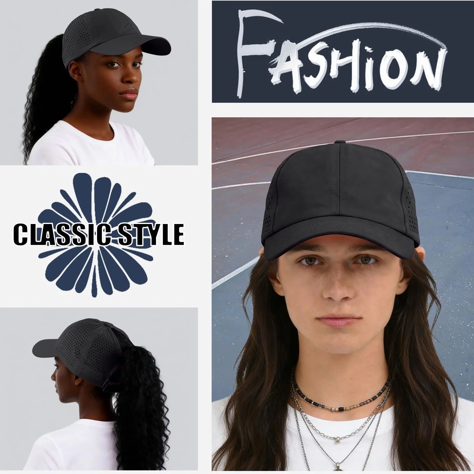 Casquette de Baseball Femme Queue de Cheval Réglable Séchage Rapide Anti-Soleil UV pour Running Golf Cyclisme