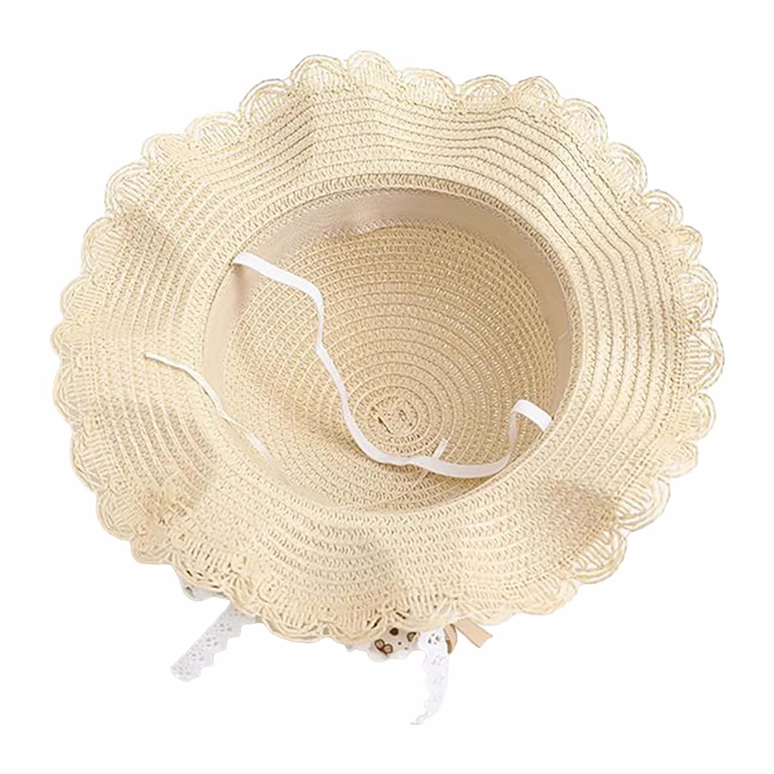 Chapeau de Paille Fille avec Sac en Paille Décoration Noeud Papillon Enfant 3-7 Ans Plage
