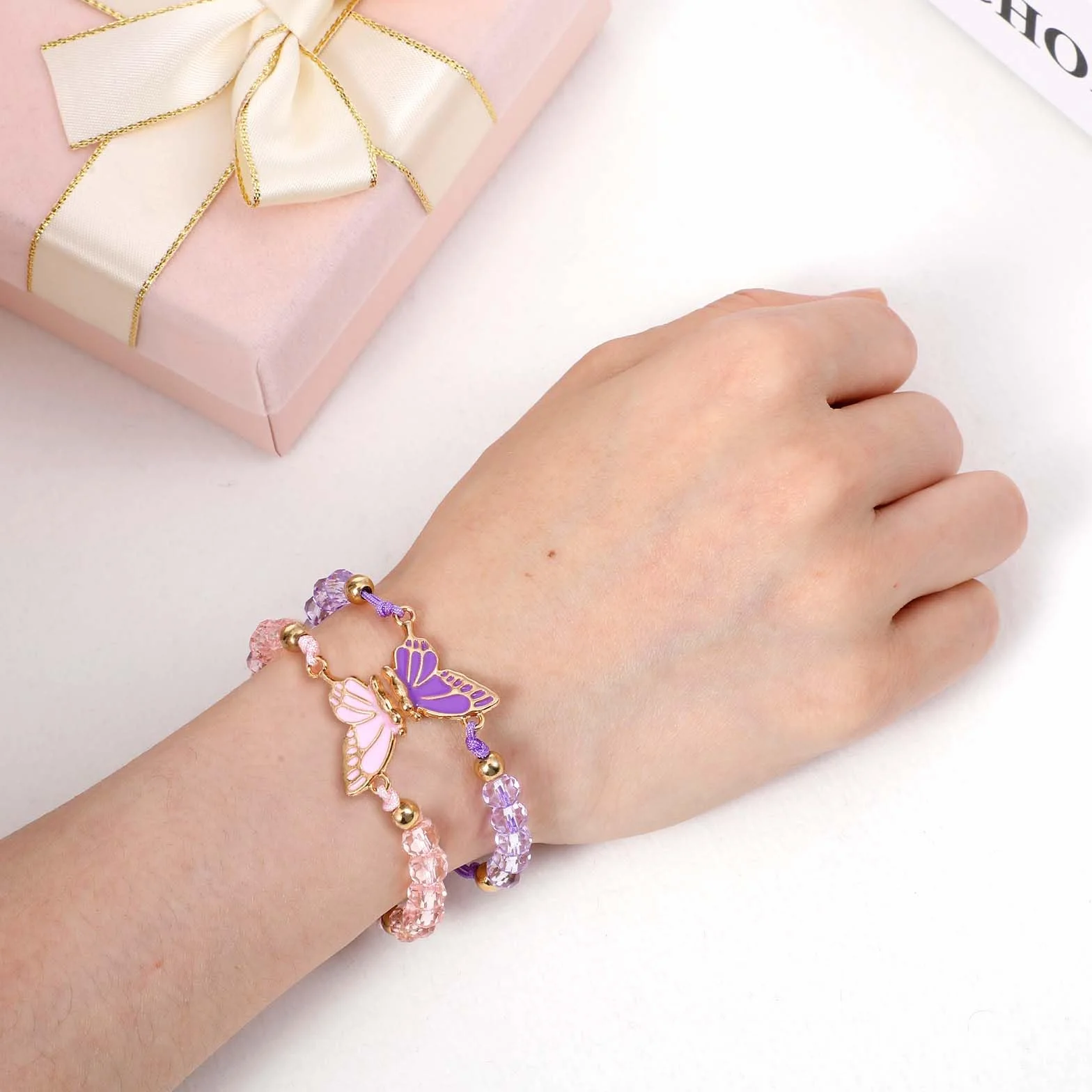 simarro Lot de 2 bracelets assortis d'amitié papillon réglables pour meilleurs amis