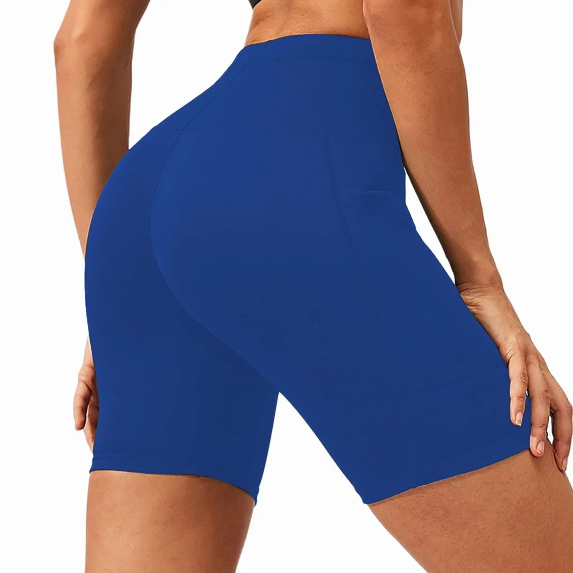 Short de Yoga Maternité Noir Taille Haute Poches Téléphone Sans Couture S-XL
