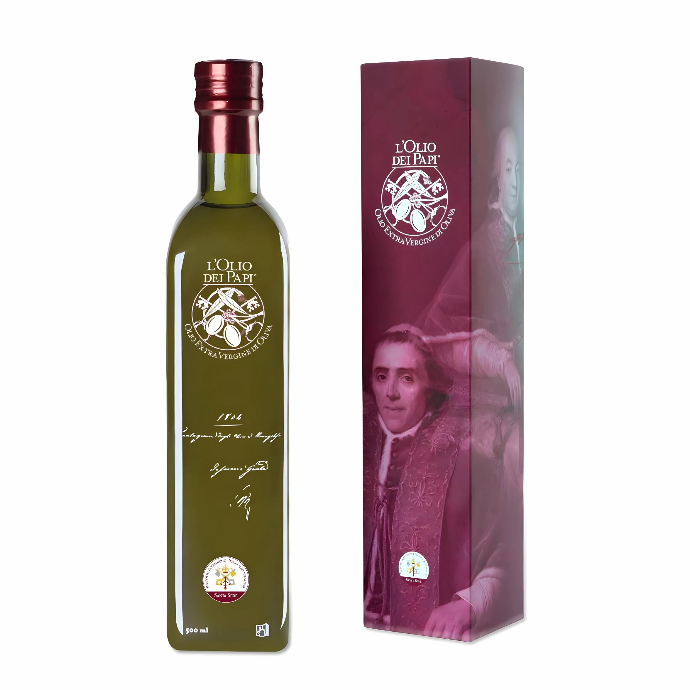 L'Olio dei Papi 100% Huile d'Olive Extra Vierge Italienne extraite à froid des oliveraies centenaires des anciennes terres des Papes 0,5 LT (étui)