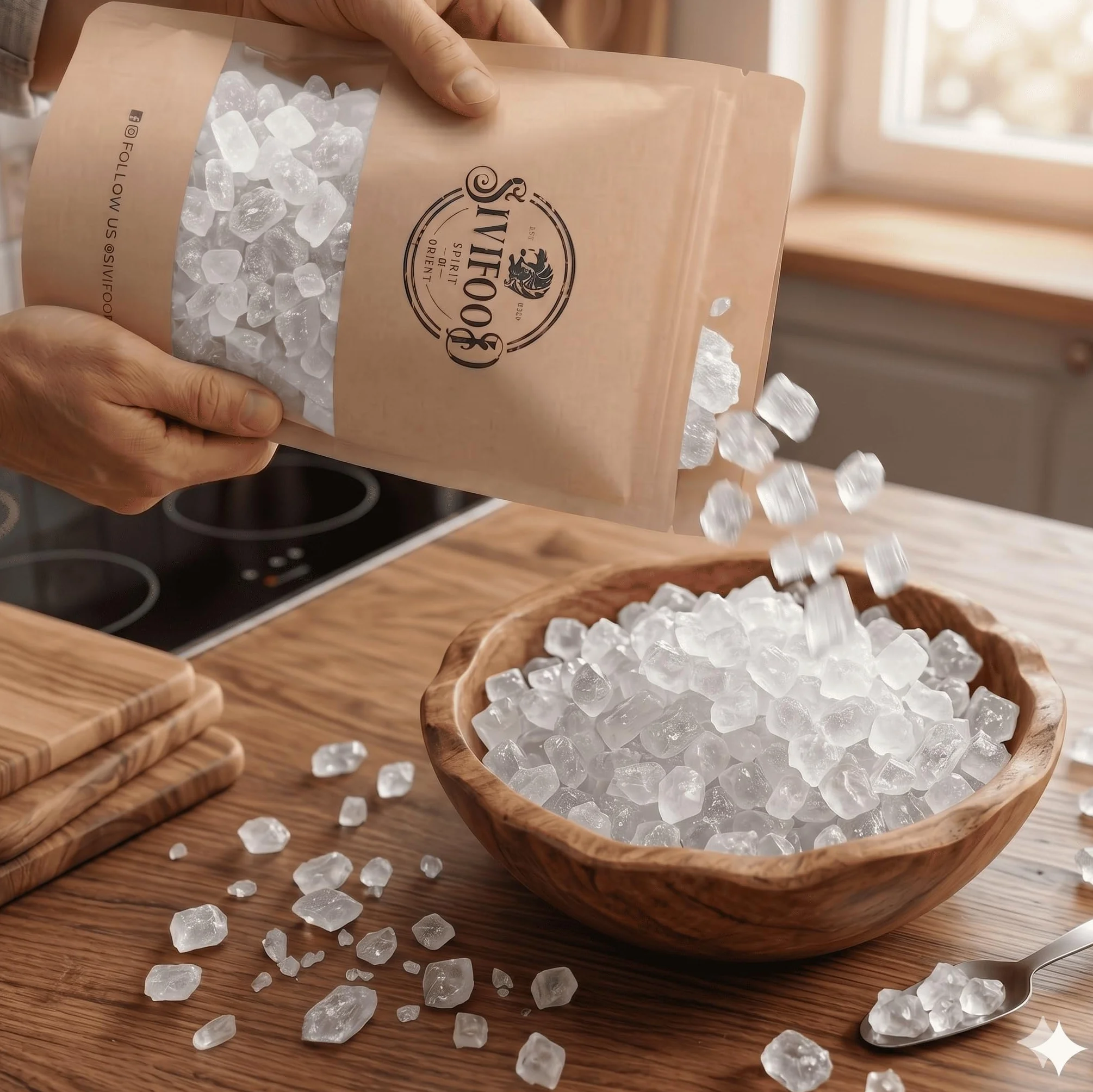 SIVIFOOD fragments de sucre candi naturels blanche 1kg - bonbons de roche en croûte naturels - bonbons de sucre de roche de sucre cristal naturel bonbons de miettes de sucre granule 1000g