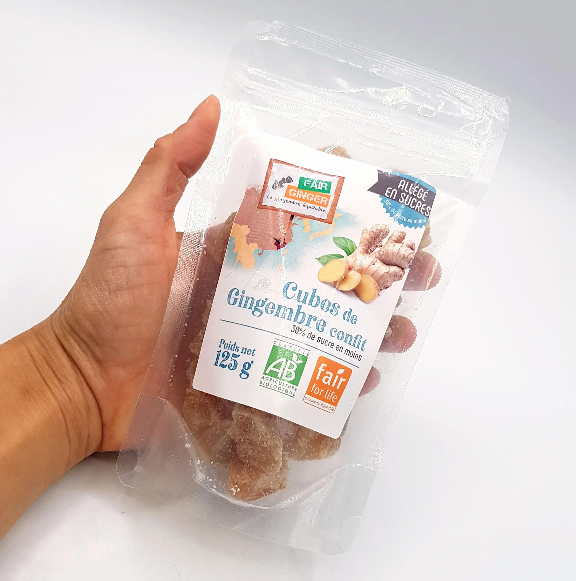 Gingembre confit allégé en sucre BIO en cubes 125G - Fair Ginger