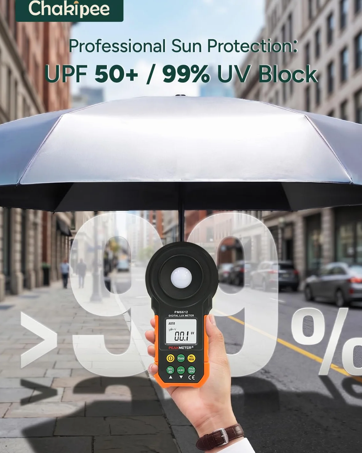 Parapluie Pliant Anti-UV UPF 50+ 106/116cm Argent Compact Coupe-Vent Automatique Léger