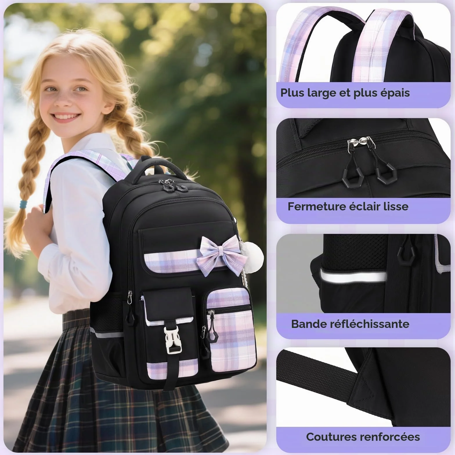 Tanou Cartable Fille Primaire Sac à Dos Scolaire Étanche Daypack Adolescentes 9-16 ans