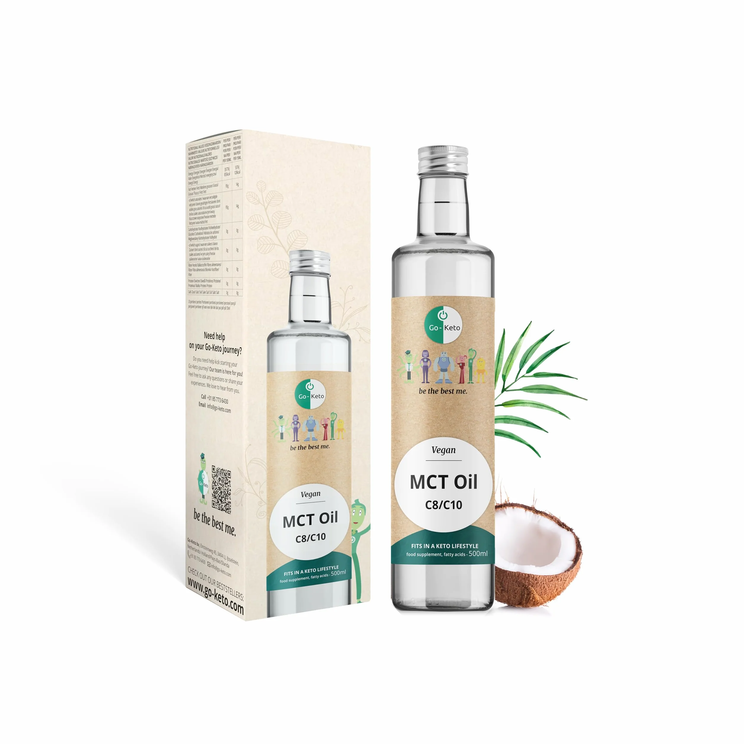 Go-Keto MCT Oil, 500 ml, Huile TCM premium C8/C10, 100% huile de coco, dans bouteille en verre, sans huile de palme, top pour le régime keto, pour un bulletproof coffee, Paléo, végane