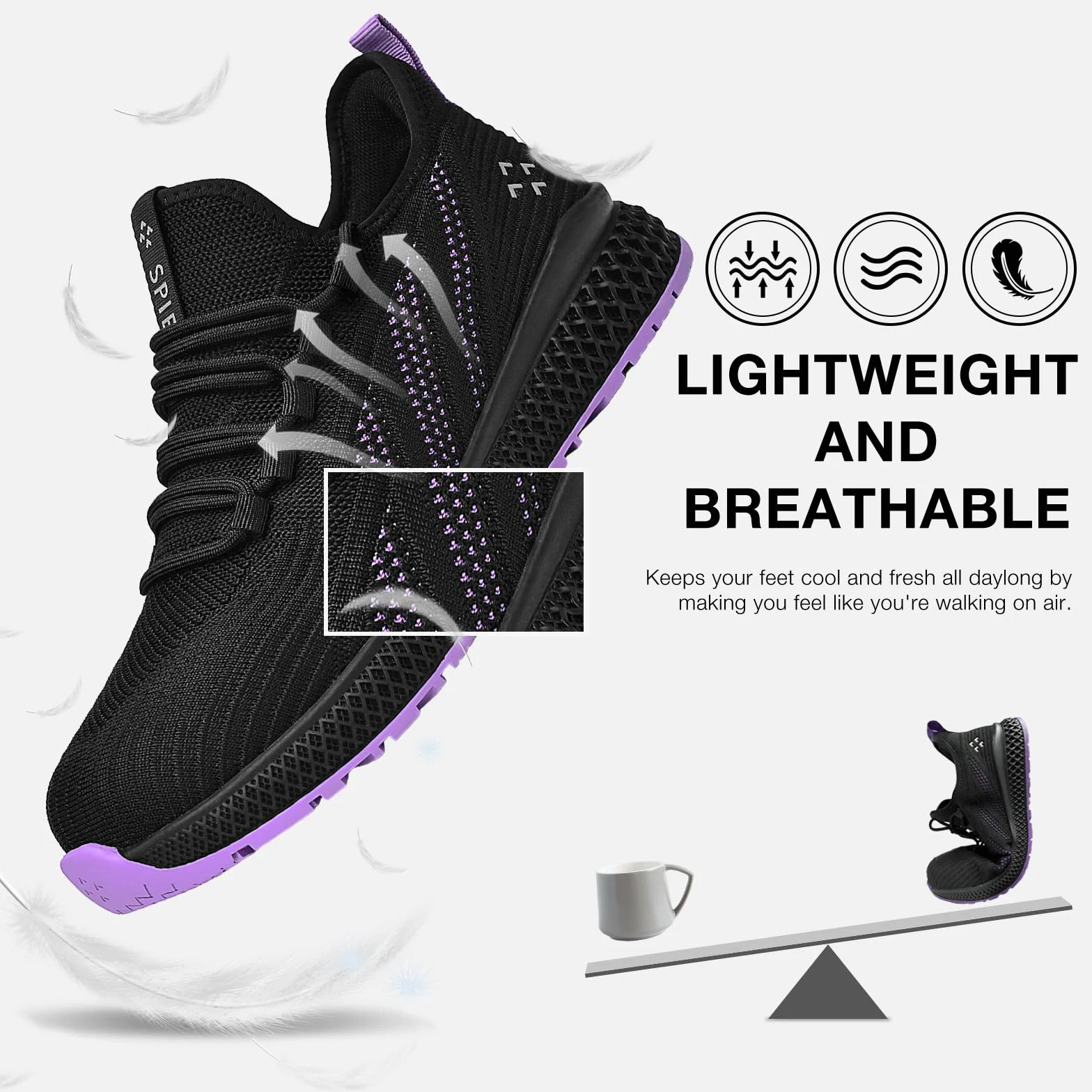 SPIEZ Chaussures de sécurité Femme légères Coque en Composite Sneakers antidérapantes Noir-Violet Taille EU 35-41