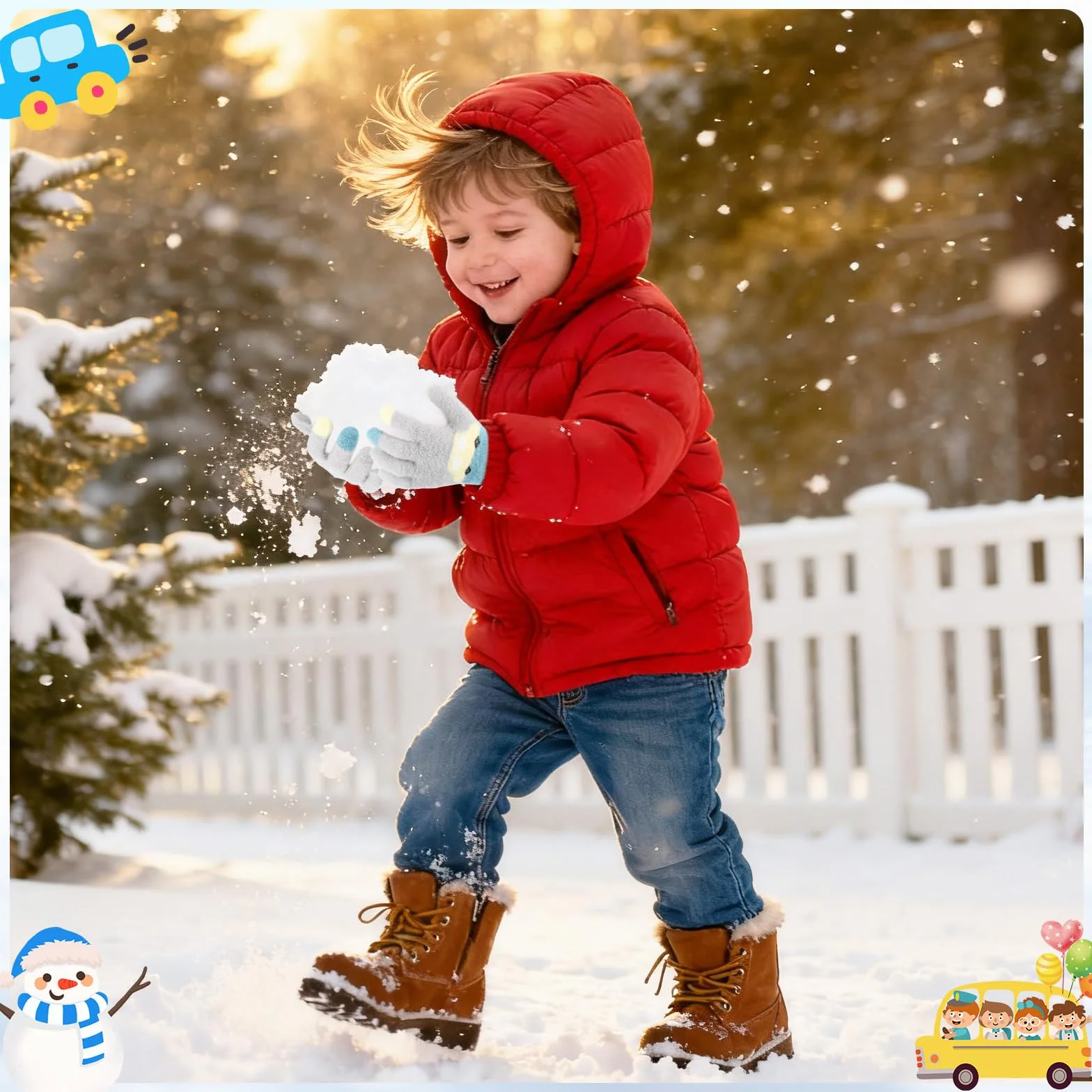 Lot de 3 paires de gants magiques pour enfants motif voiture, gants tricotés chauds et élastiques, mitaines d'hiver, 2-5 ans