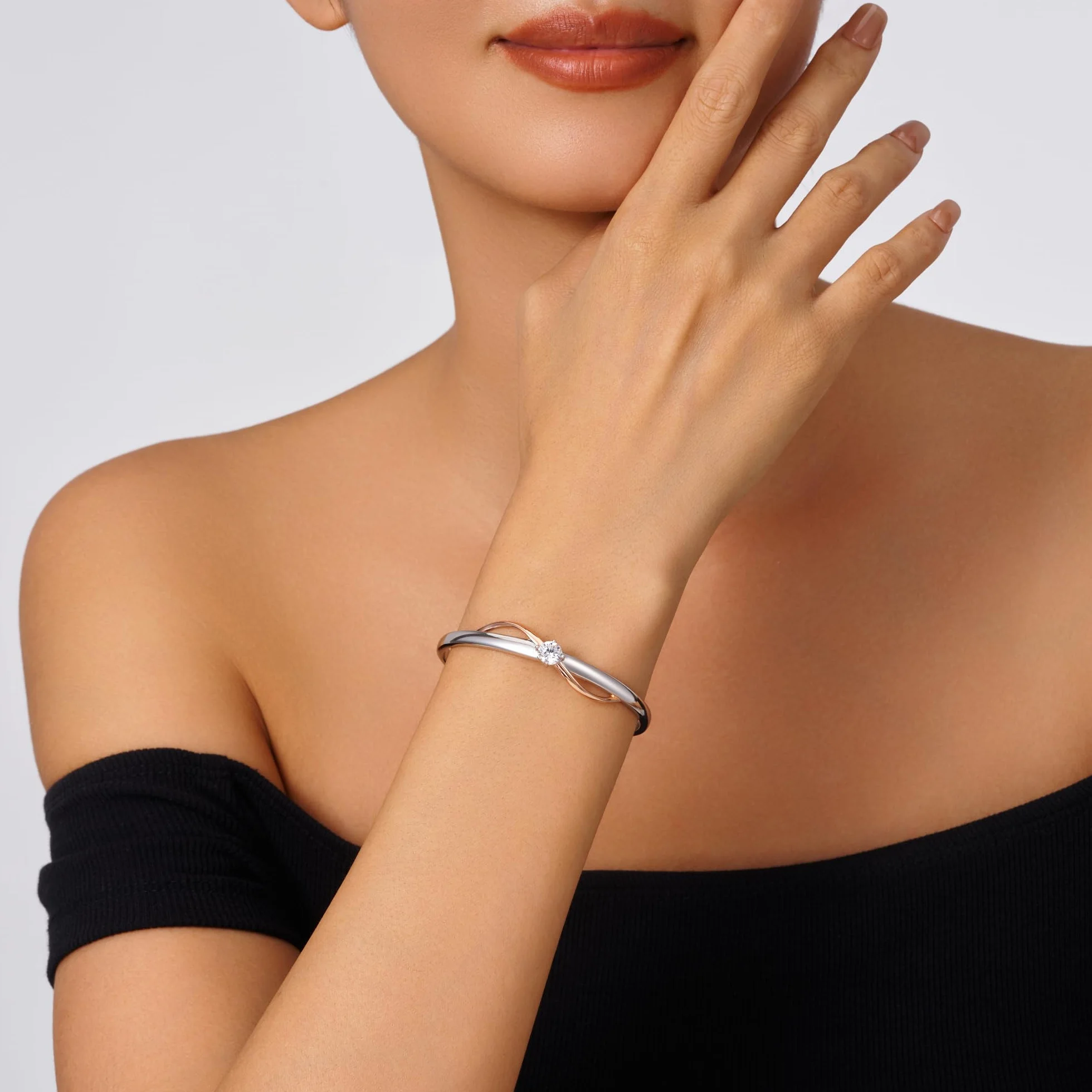 Bracelet Femme Plaqué Or Blanc 18 Carats et Or Rose Éternité en Mouvement Infini