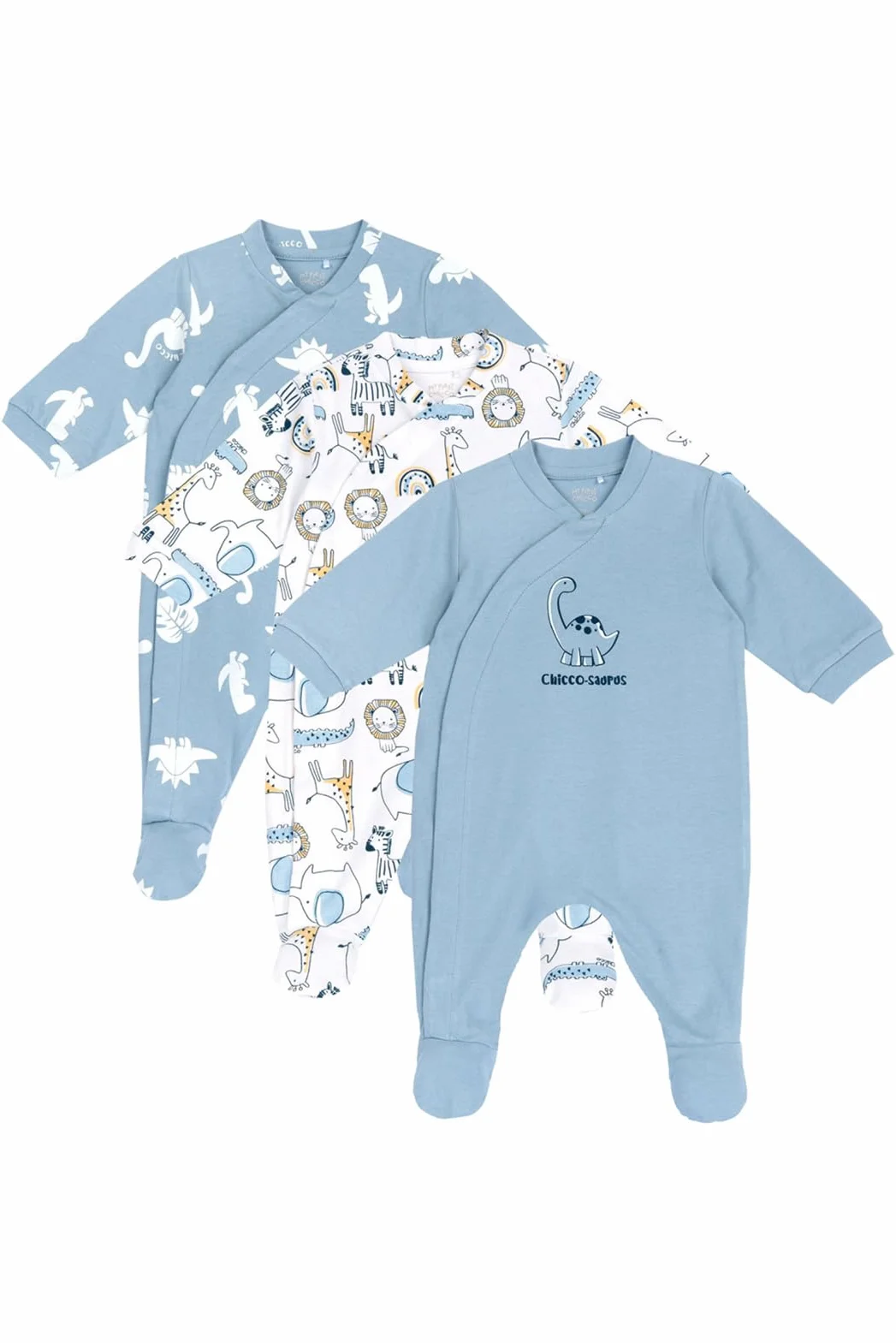 Chicco Ensemble de 3 Grenouillères Bébé 100% Coton 0-3 Mois avec Pieds