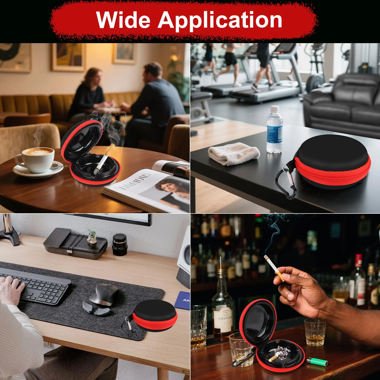 Cendrier Portable Anti Odeur avec Fermeture à Glissière et Porte-Clés pour Voiture Extérieur (Rouge)