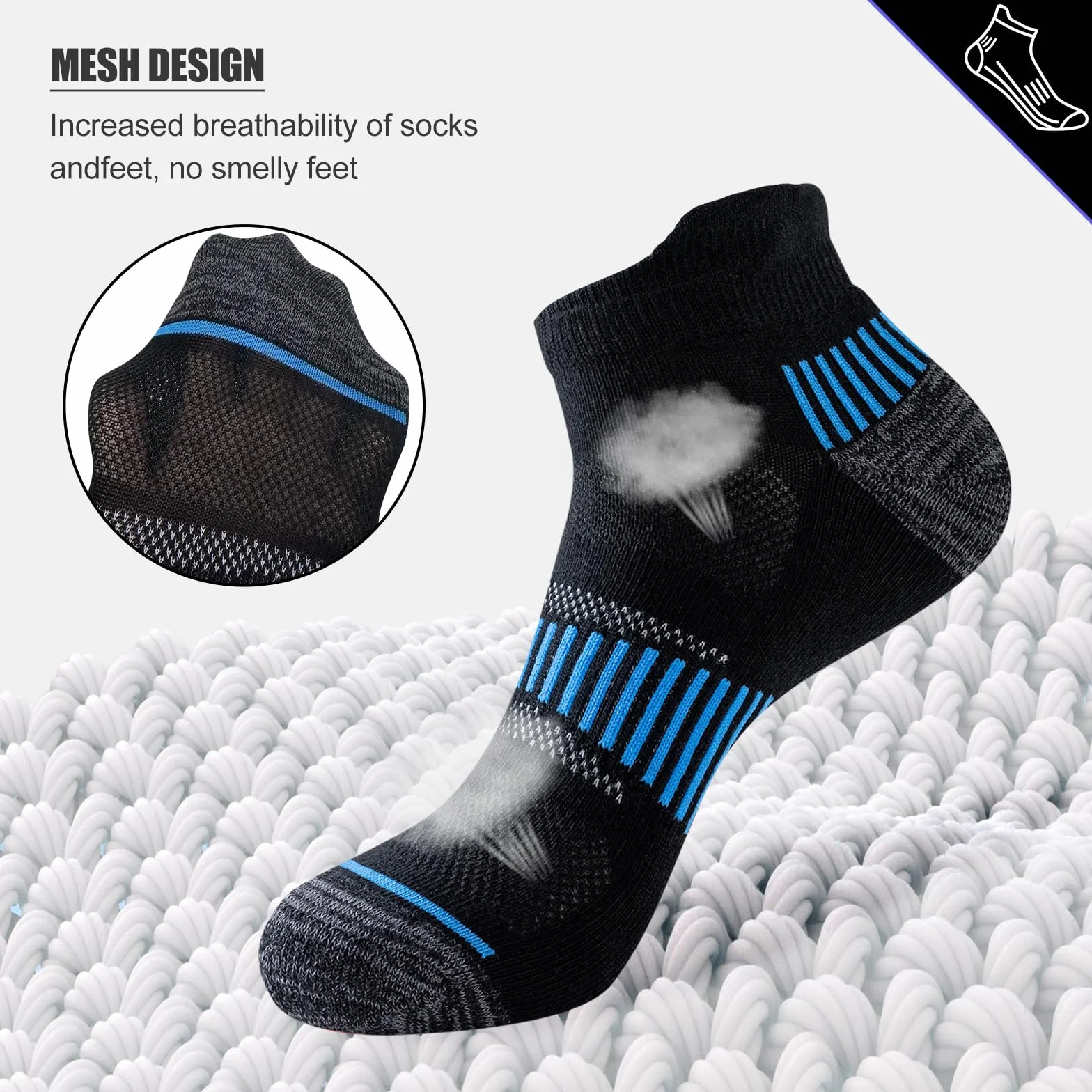 Niorasen Chaussettes Hommes Sport Courtes Coton 6 Paires Course Respirantes 37-42 43-46 47-50