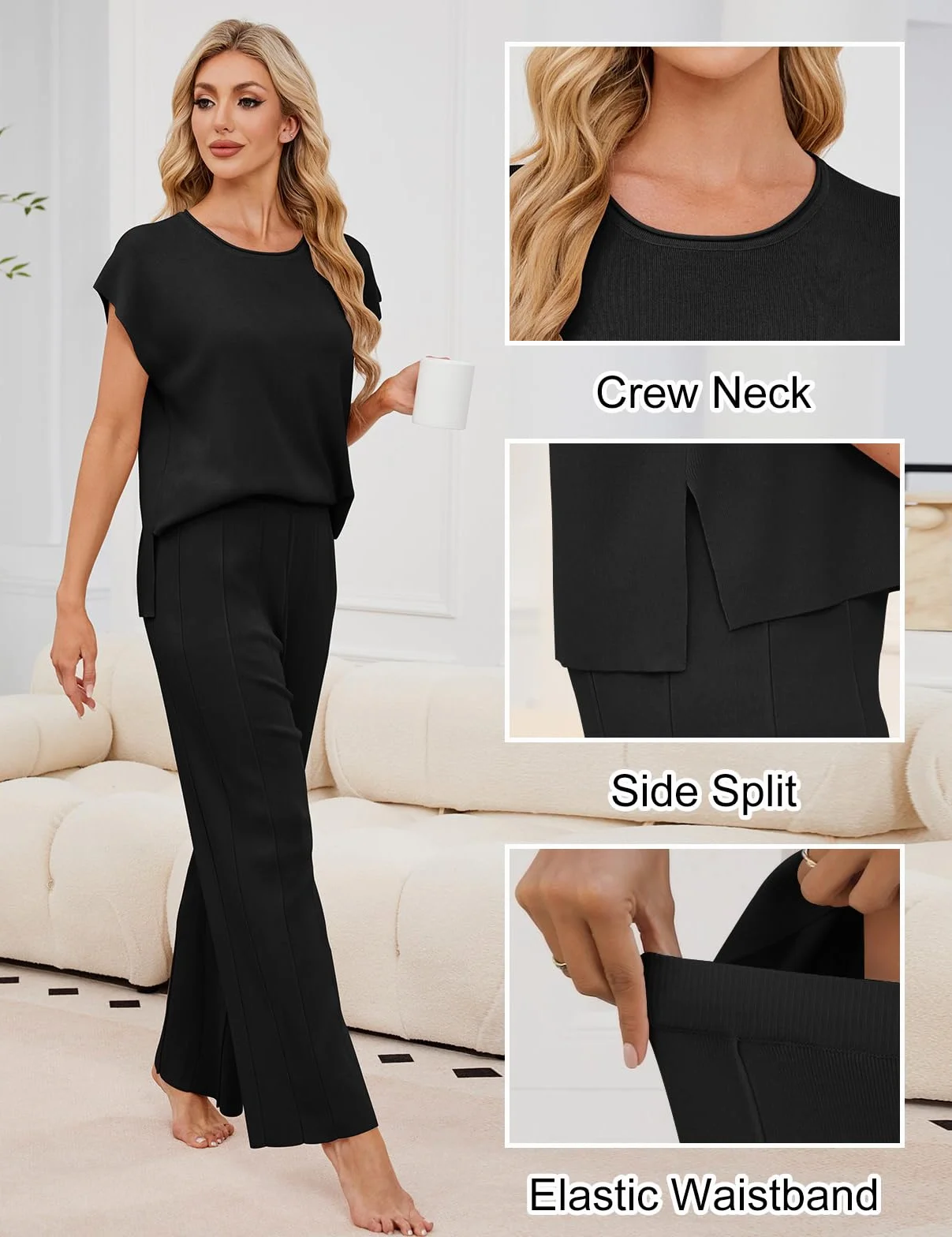 Ensemble Femme 2 Pièces Tricoté Manches Courtes Survetement Chic Été