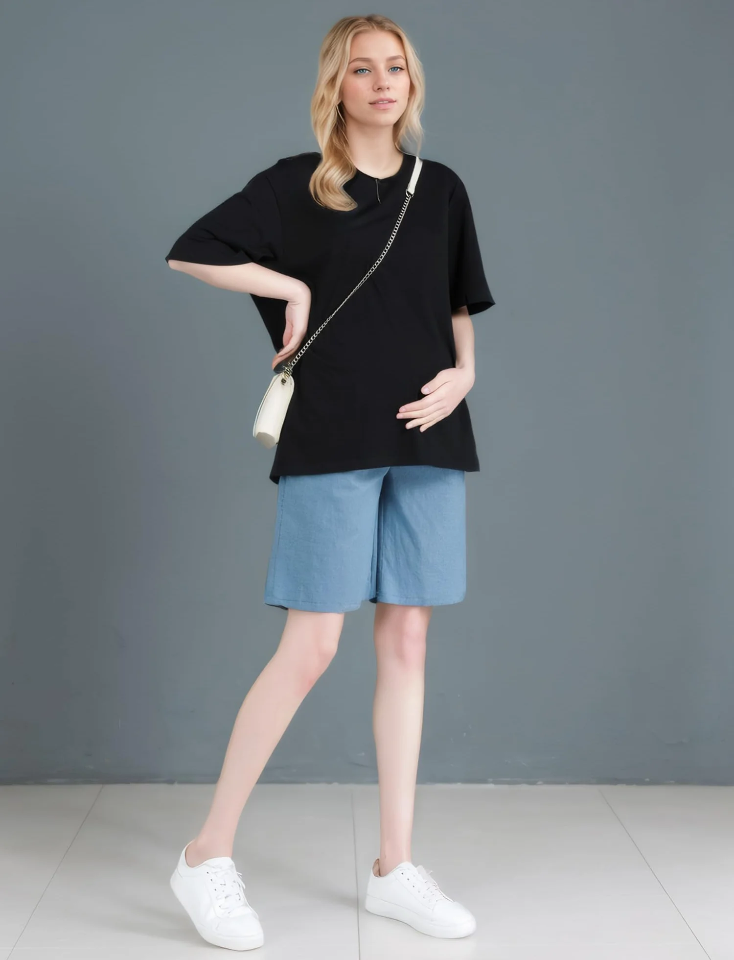 Short de grossesse taille haute avec poches femme FEOYA décontracté pyjama enceinte M-5XL