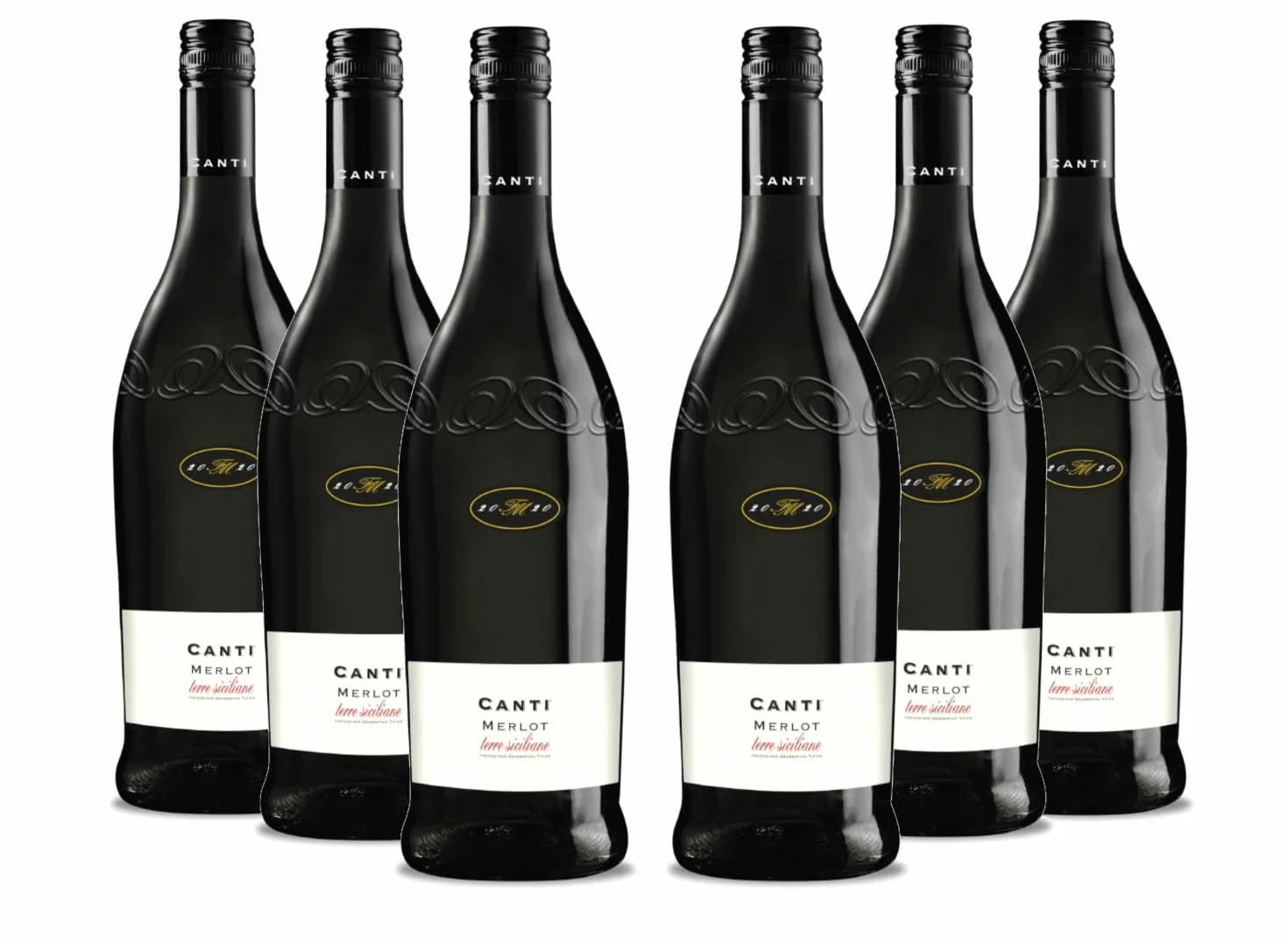 Canti - Merlot Terre Siciliane I.G.T., Vin Rouge Italien Sec Sicilien, Saveur Ronde avec un Goût Fruité et des Notes de Chocolat Noir, 6x750 ml